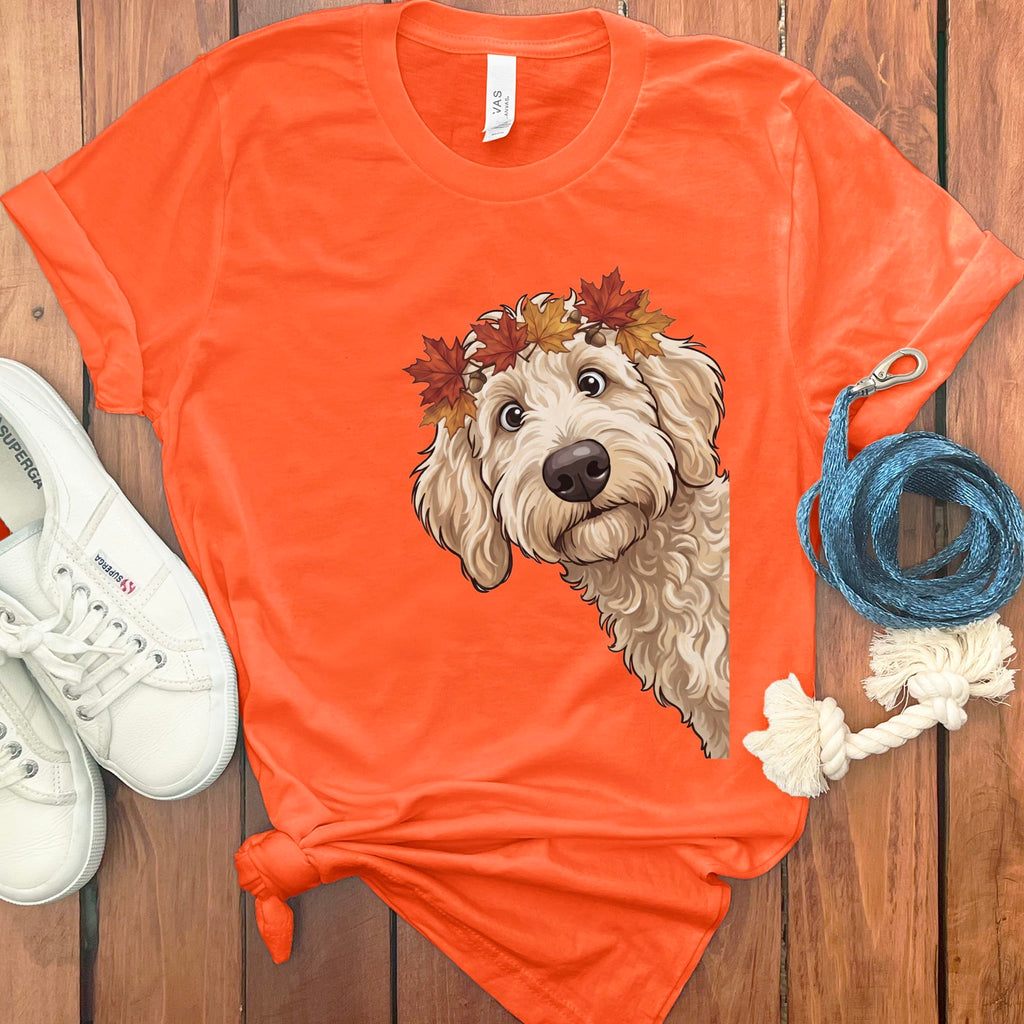 Fall Crown Cream Goldnedoodle T-Shirt in Orange / S by Puppy Jo
