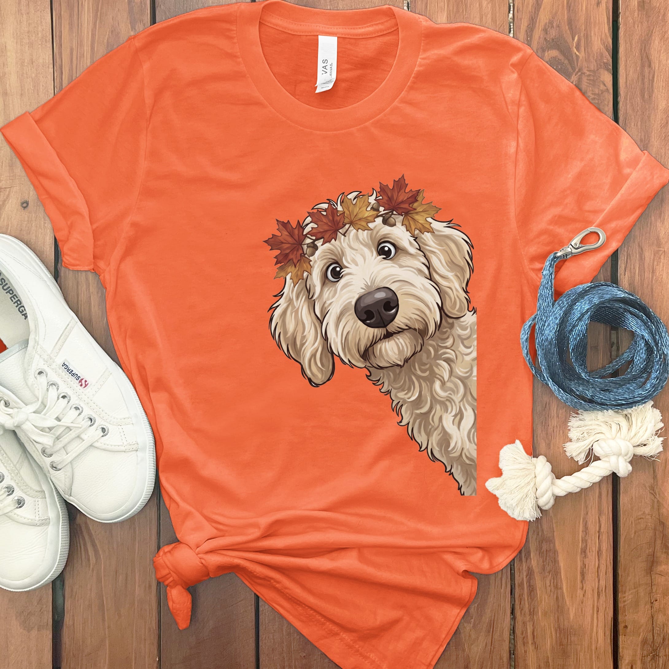 Fall Crown Cream Goldnedoodle T-Shirt in Orange / S by Puppy Jo