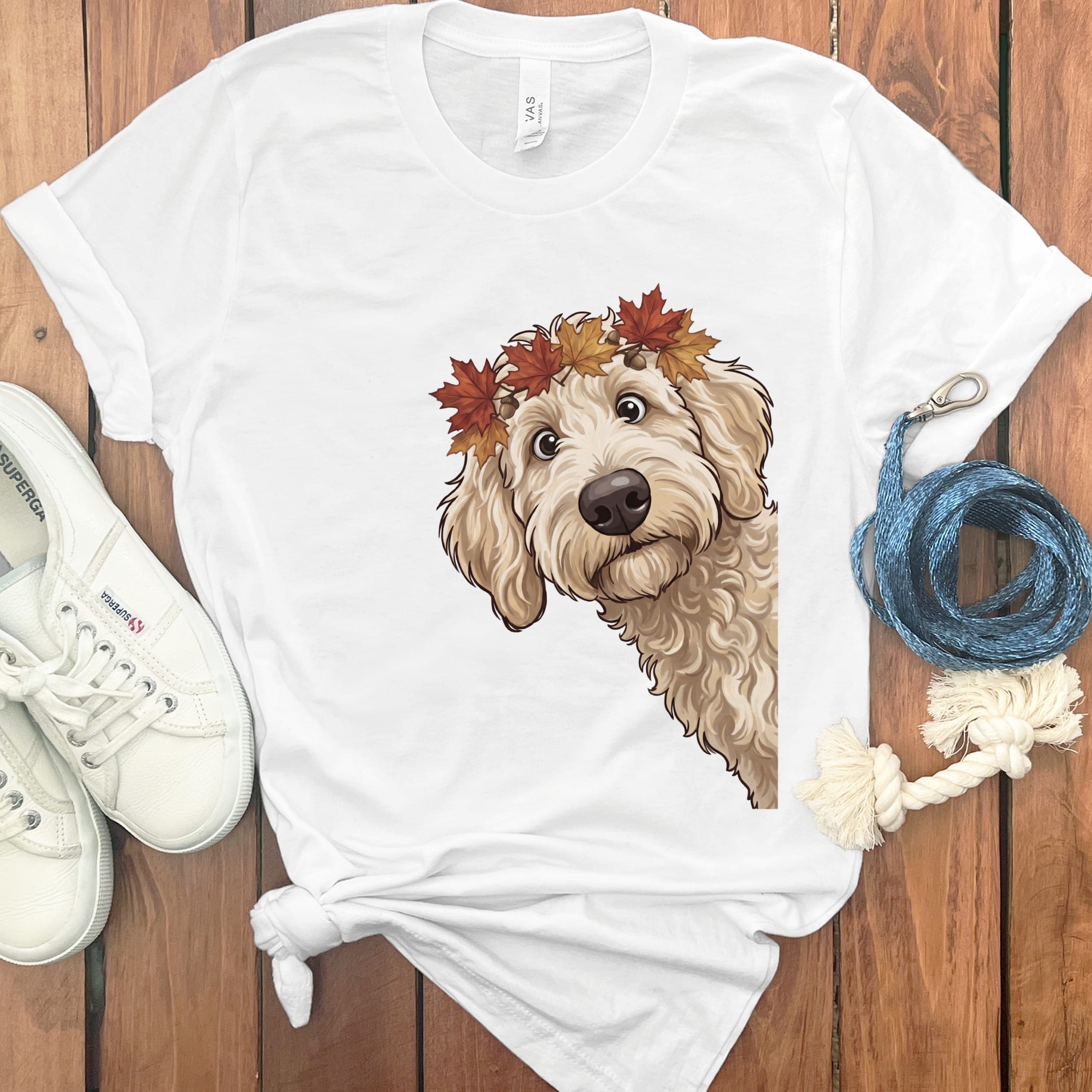 Fall Crown Cream Goldnedoodle T-Shirt in White / S by Puppy Jo