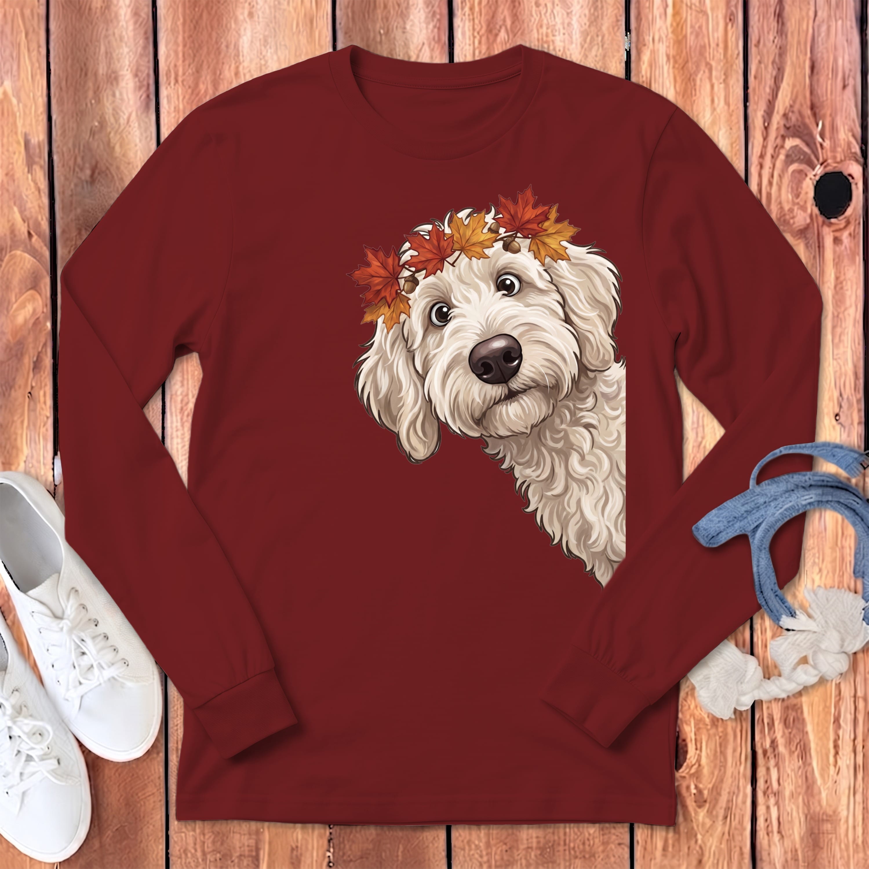 Fall Crown Maltipoo Long Sleeve T-Shirt in Cardinal / S by Puppy Jo