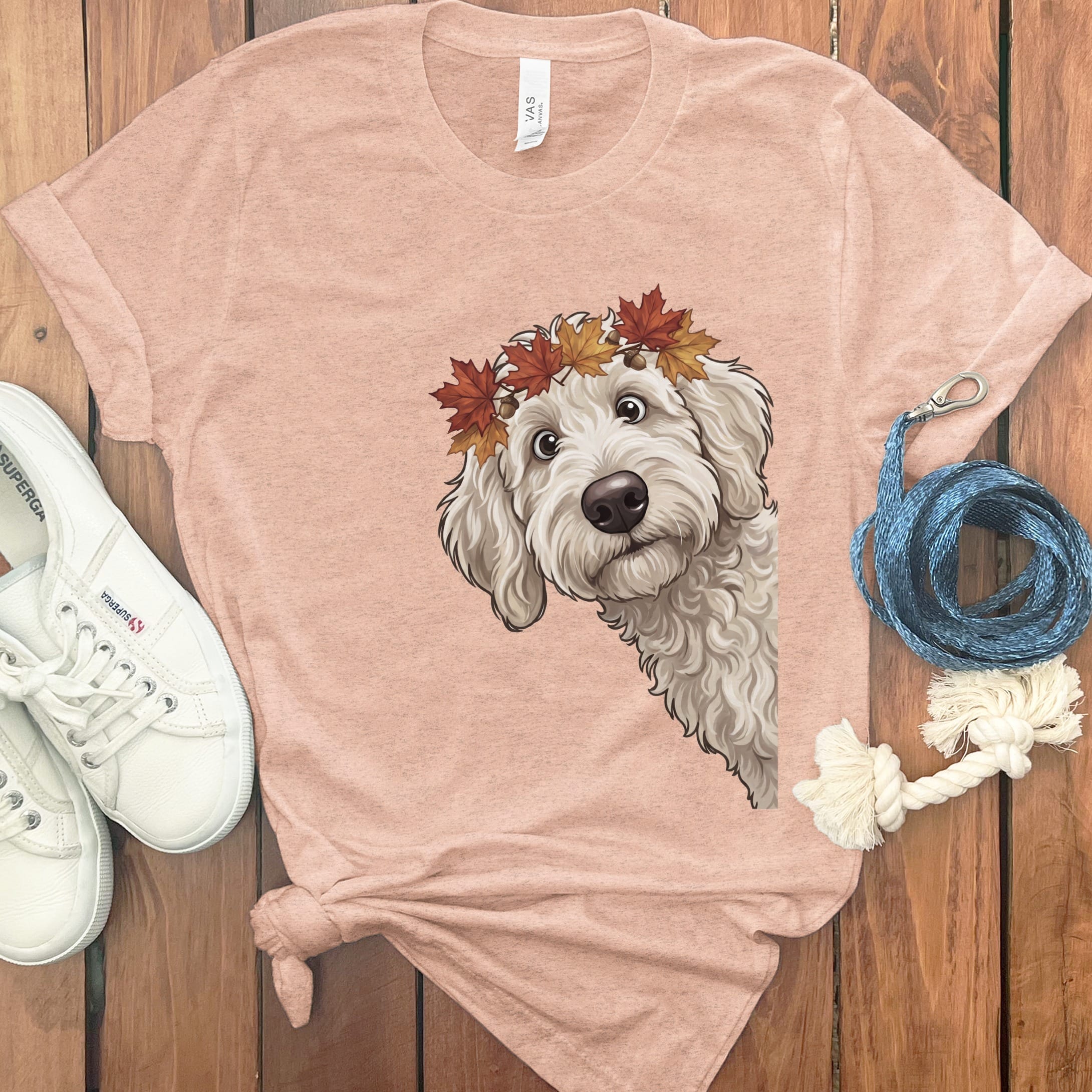 Fall Crown Maltipoo T-Shirt in Heather Peach / S by Puppy Jo