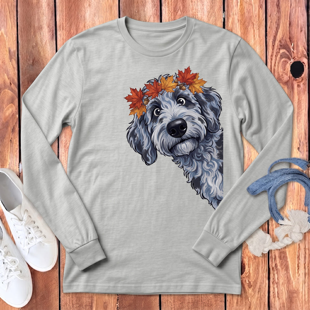Fall Crown Merle Goldendoodle Long Sleeve T-Shirt in Athletic Heather / S by Puppy Jo