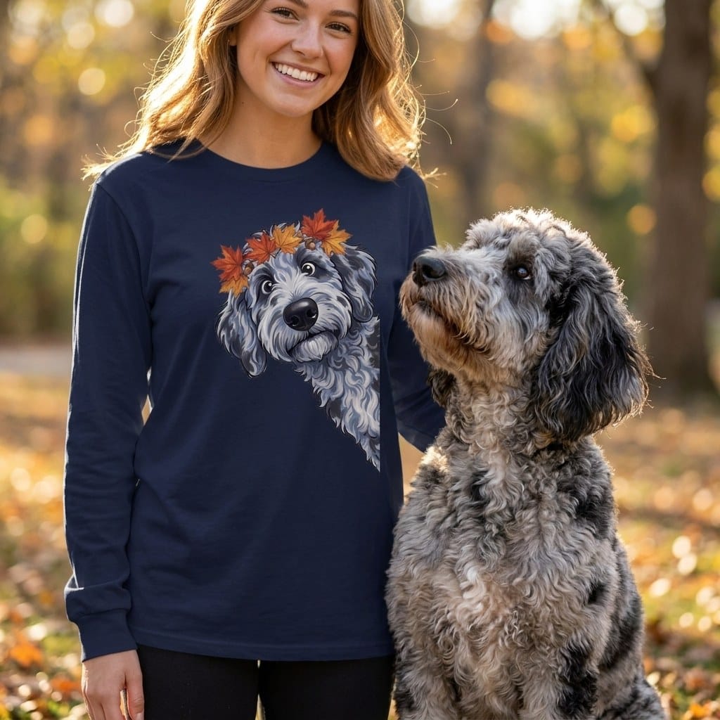 Fall Crown Merle Goldendoodle Long Sleeve T-Shirt in by Puppy Jo
