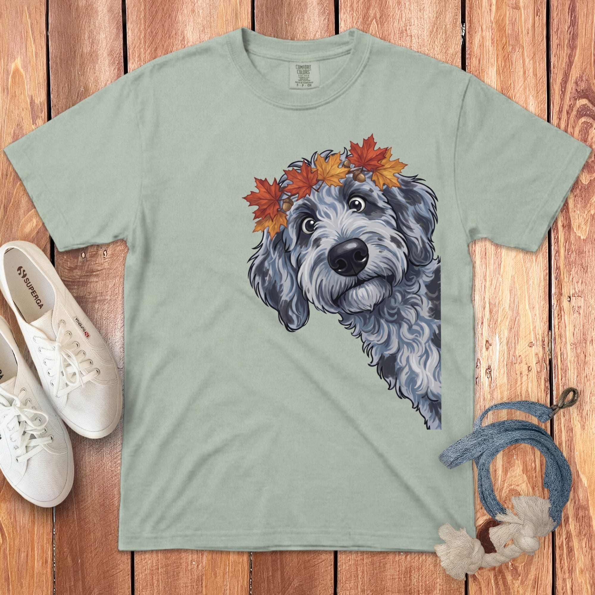 Fall Crown Merle Goldendoodle Signature T-Shirt in Bay / S / T-Shirts by Puppy Jo