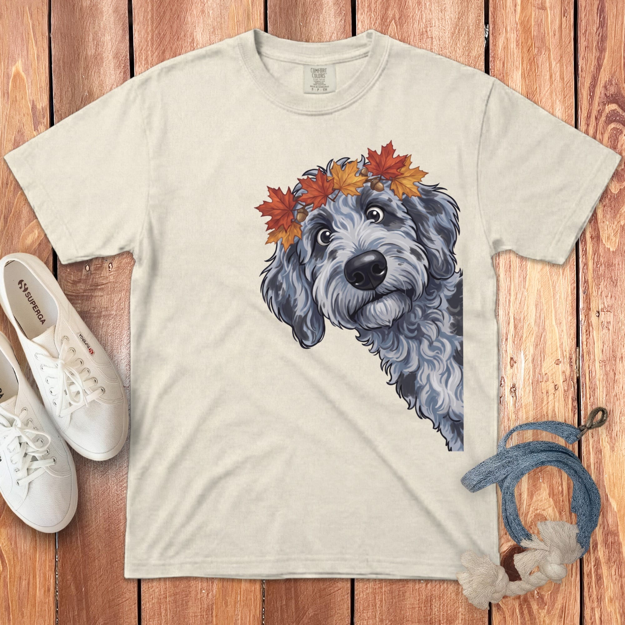 Fall Crown Merle Goldendoodle Signature T-Shirt in Ivory / S / T-Shirts by Puppy Jo