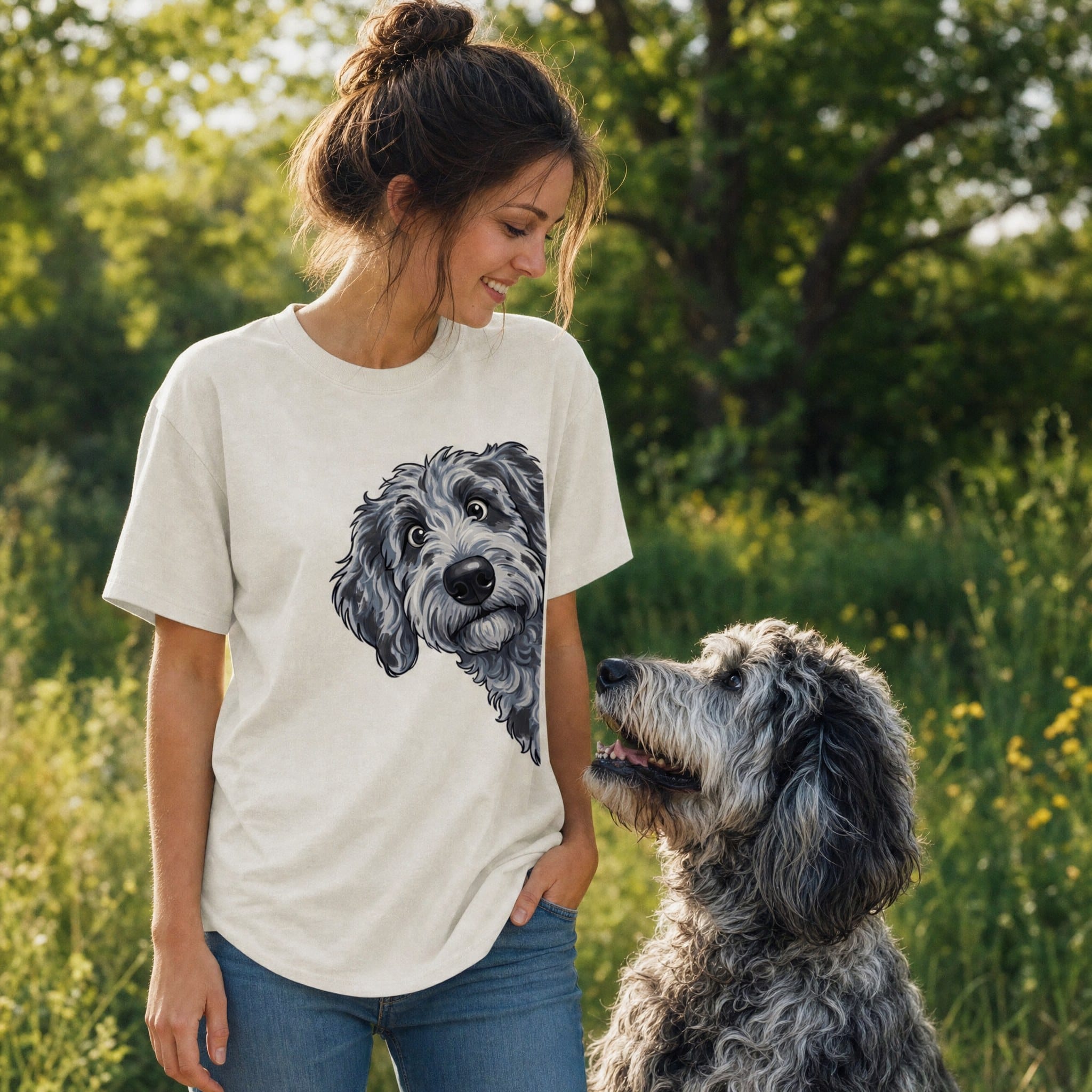 Fall Crown Merle Goldendoodle Signature T-Shirt in by Puppy Jo