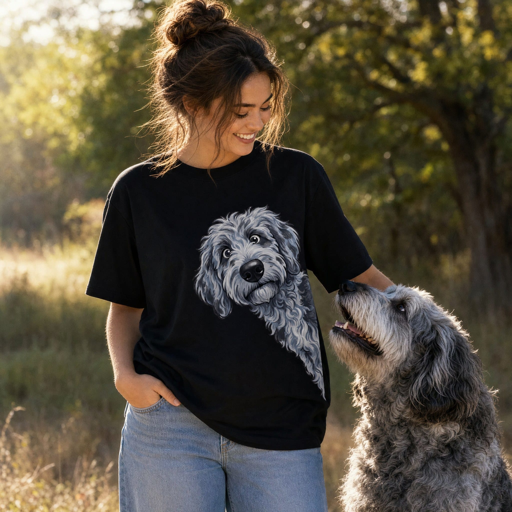 Fall Crown Merle Goldendoodle Signature T-Shirt in by Puppy Jo