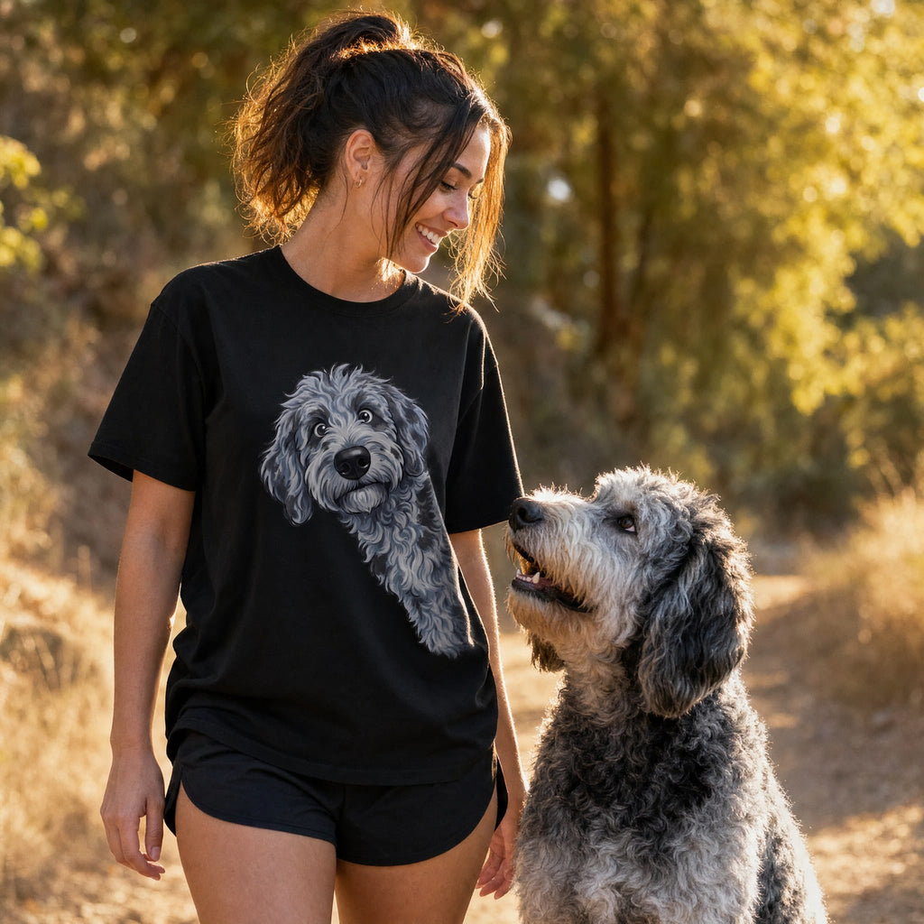 Fall Crown Merle Goldendoodle Signature T-Shirt in by Puppy Jo