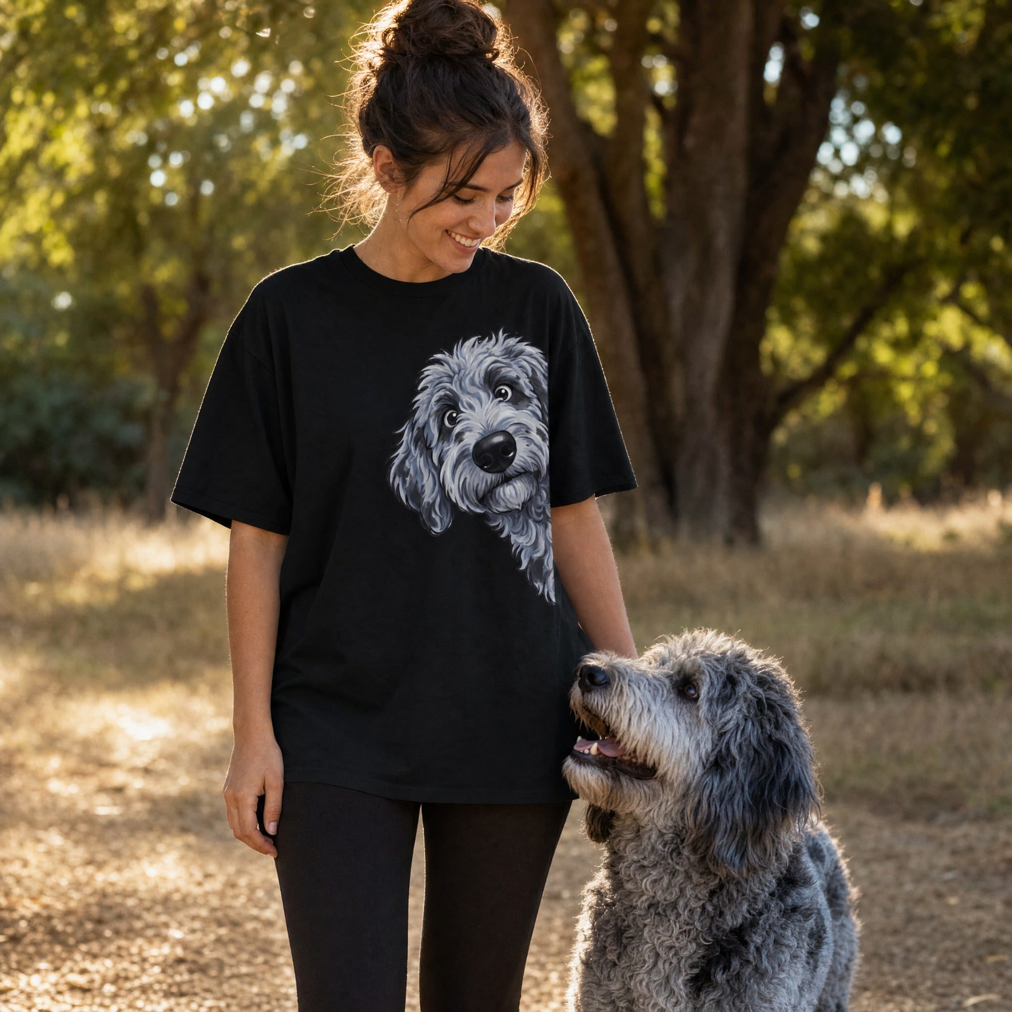 Fall Crown Merle Goldendoodle Signature T-Shirt in by Puppy Jo