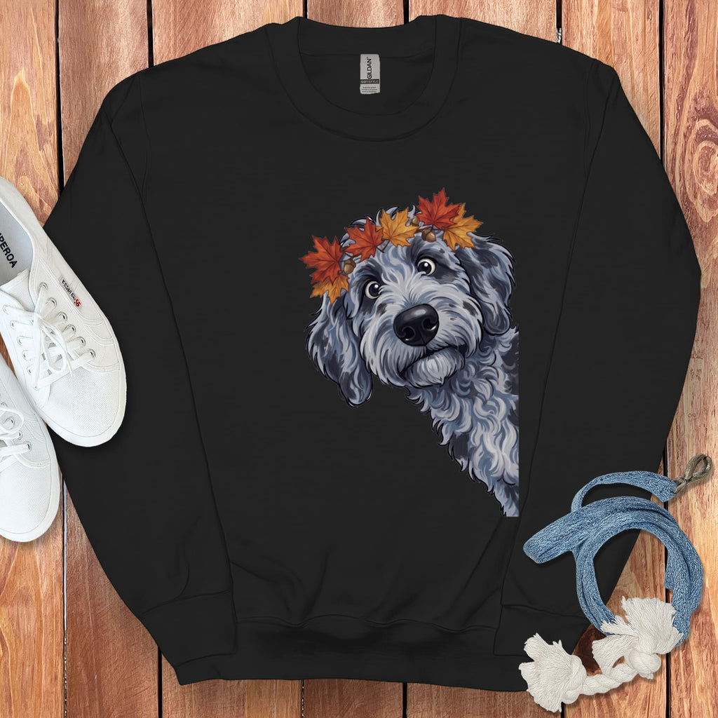 Fall Crown Merle Goldendoodle Sweatshirt in Black / S by Puppy Jo