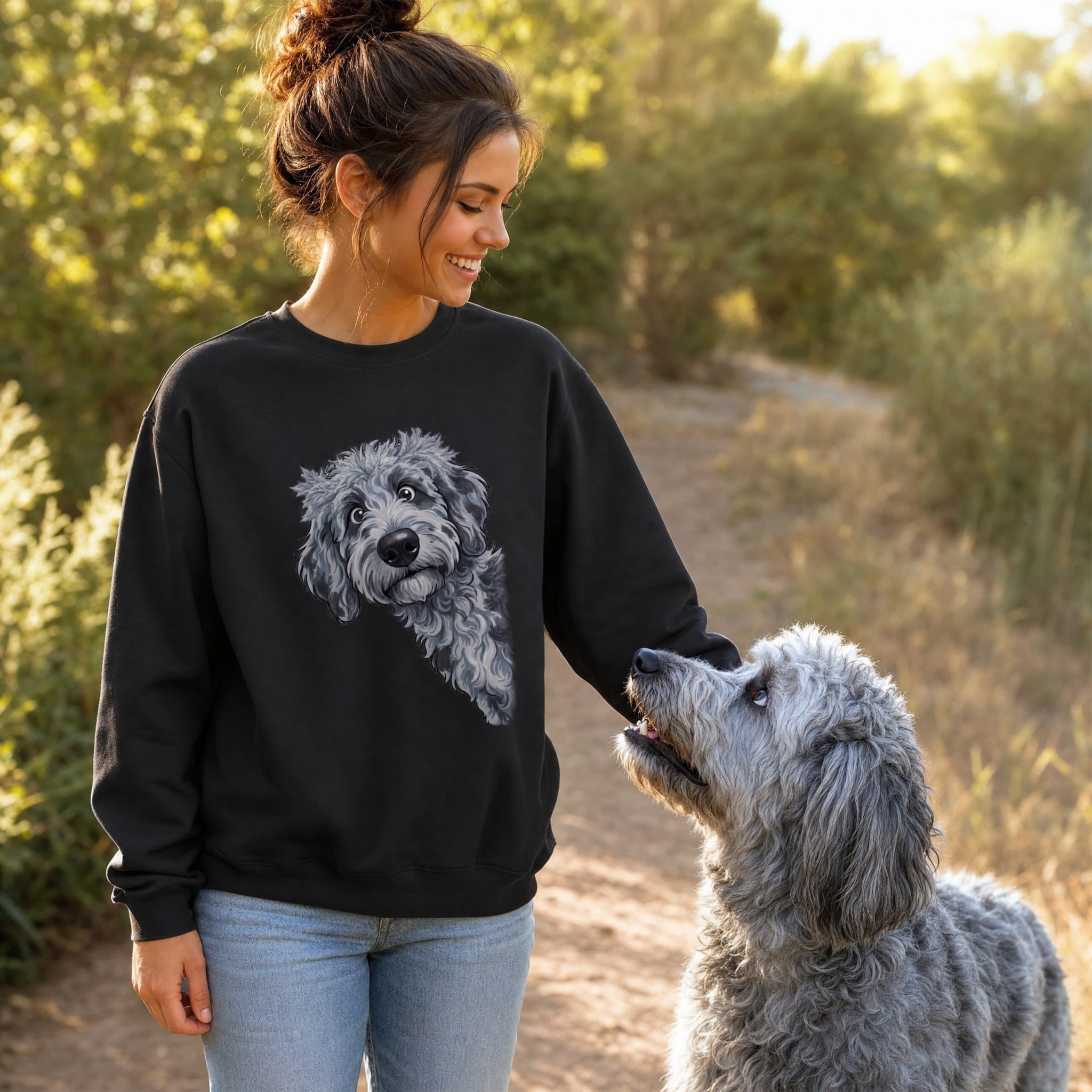 Fall Crown Merle Goldendoodle Sweatshirt in by Puppy Jo