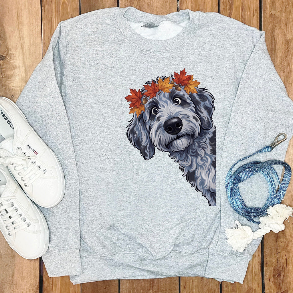 Fall Crown Merle Goldendoodle Sweatshirt in Sport Grey / S by Puppy Jo