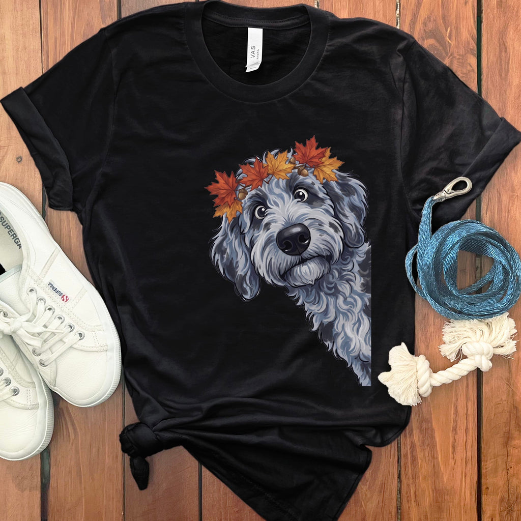 Fall Crown Merle Goldendoodle T-Shirt in Black / S by Puppy Jo