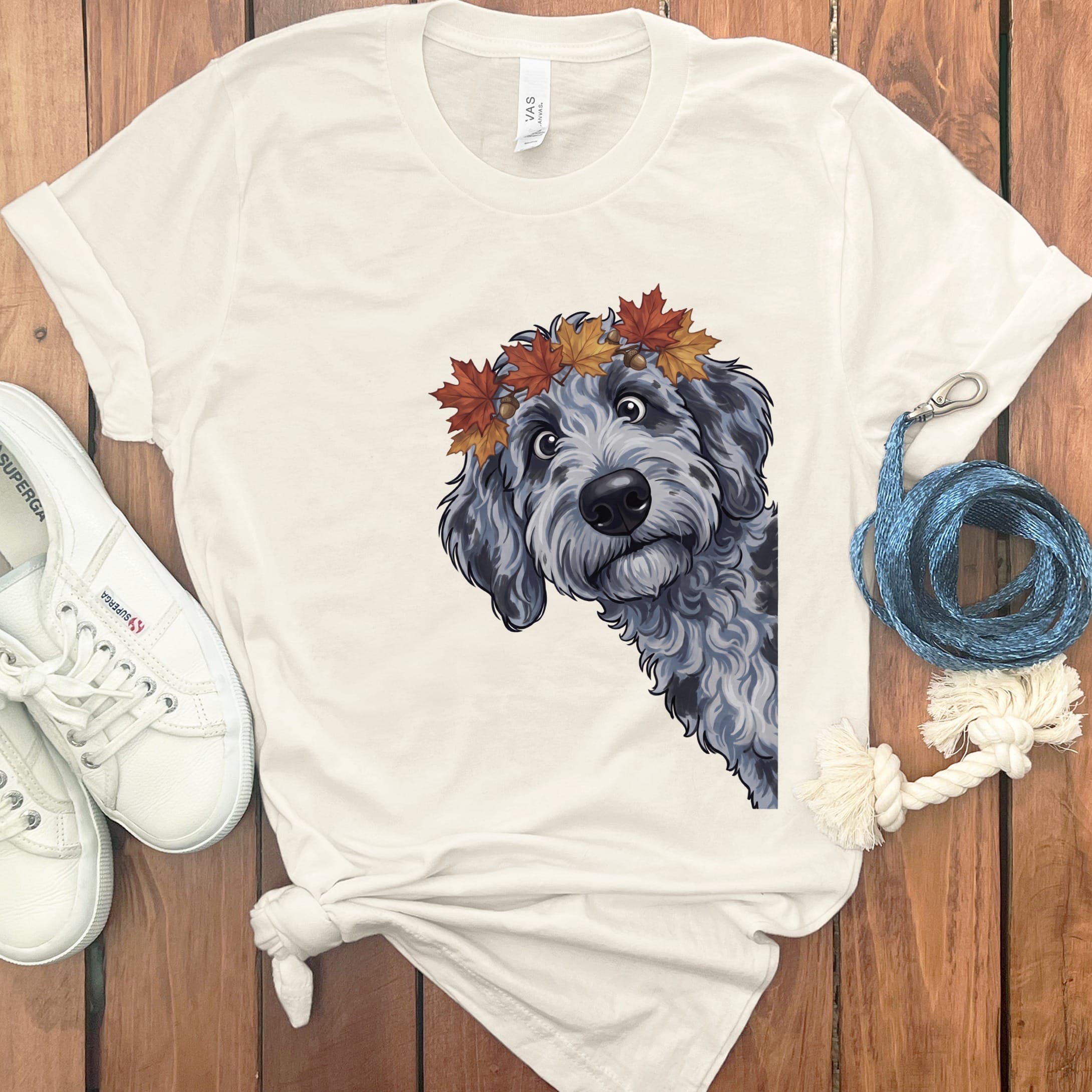 Fall Crown Merle Goldendoodle T-Shirt in Natural / S by Puppy Jo