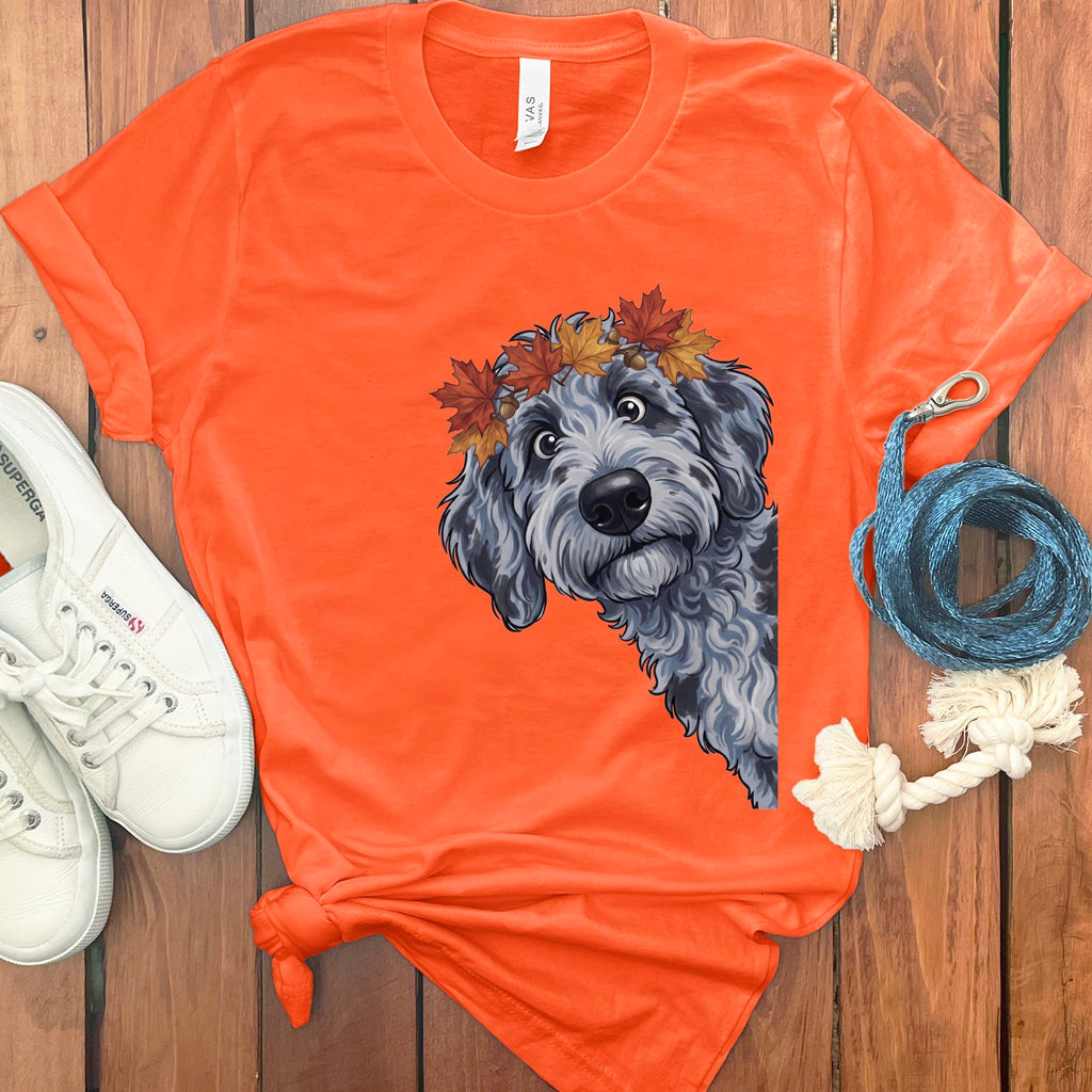 Fall Crown Merle Goldendoodle T-Shirt in Orange / S by Puppy Jo
