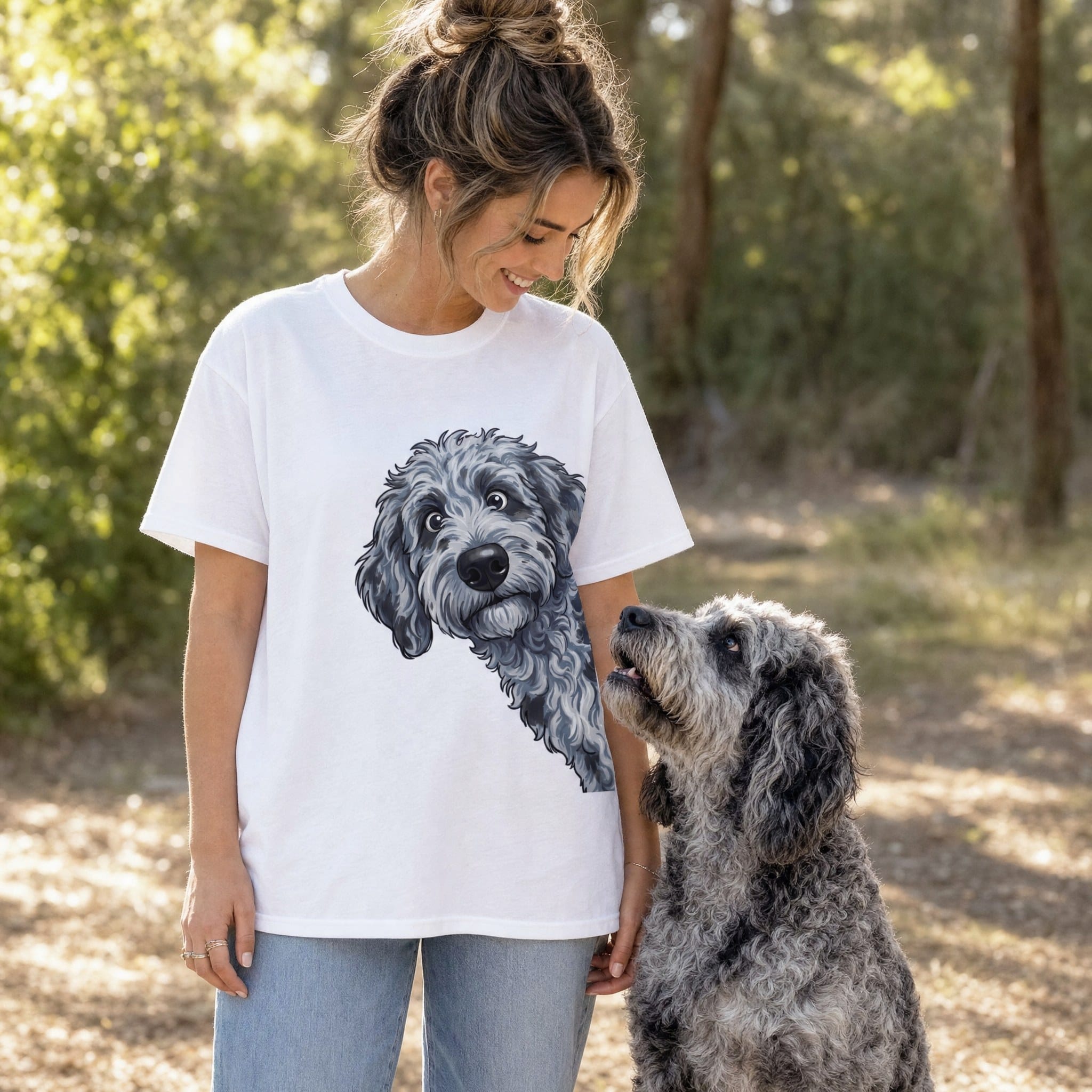 Fall Crown Merle Goldendoodle T-Shirt in by Puppy Jo
