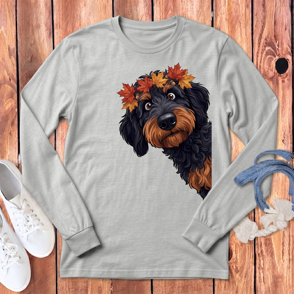Fall Crown Phantom Goldendoodle Long Sleeve T-Shirt in Athletic Heather / S by Puppy Jo