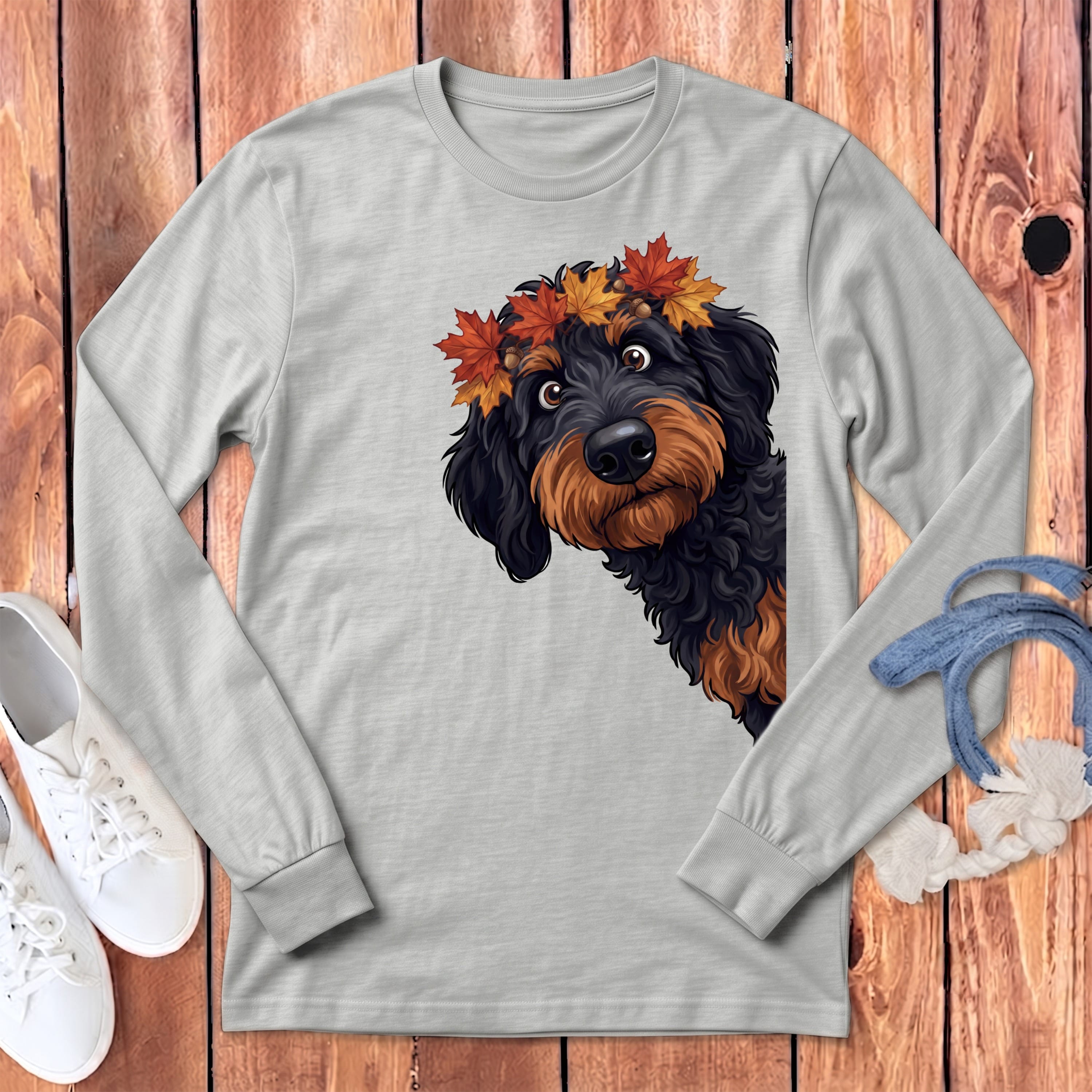 Fall Crown Phantom Goldendoodle Long Sleeve T-Shirt in Athletic Heather / S by Puppy Jo