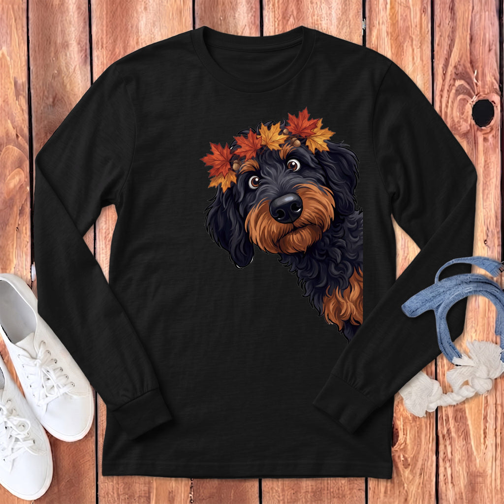 Fall Crown Phantom Goldendoodle Long Sleeve T-Shirt in Dark Grey Heather / S by Puppy Jo