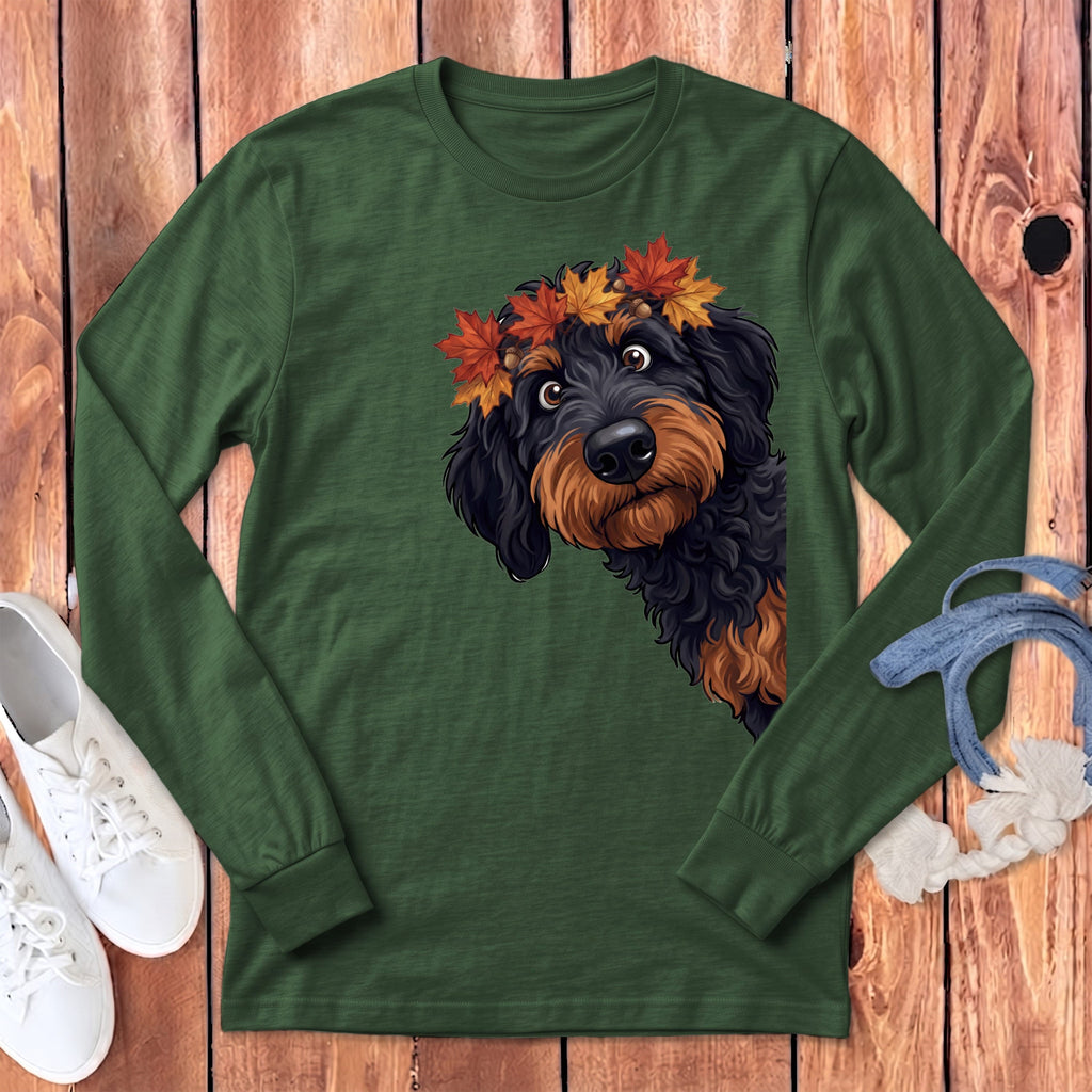 Fall Crown Phantom Goldendoodle Long Sleeve T-Shirt in Heather Forest / S by Puppy Jo