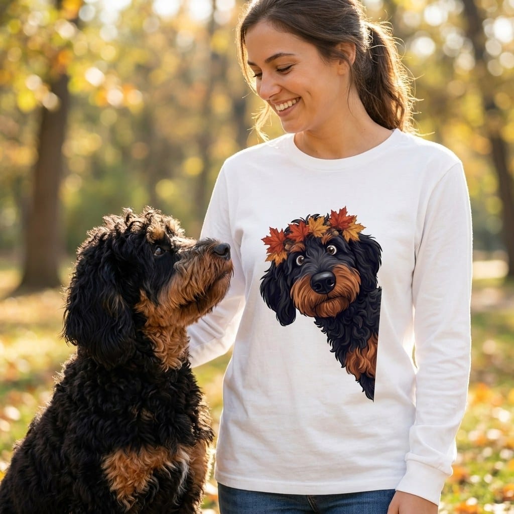 Fall Crown Phantom Goldendoodle Long Sleeve T-Shirt in by Puppy Jo