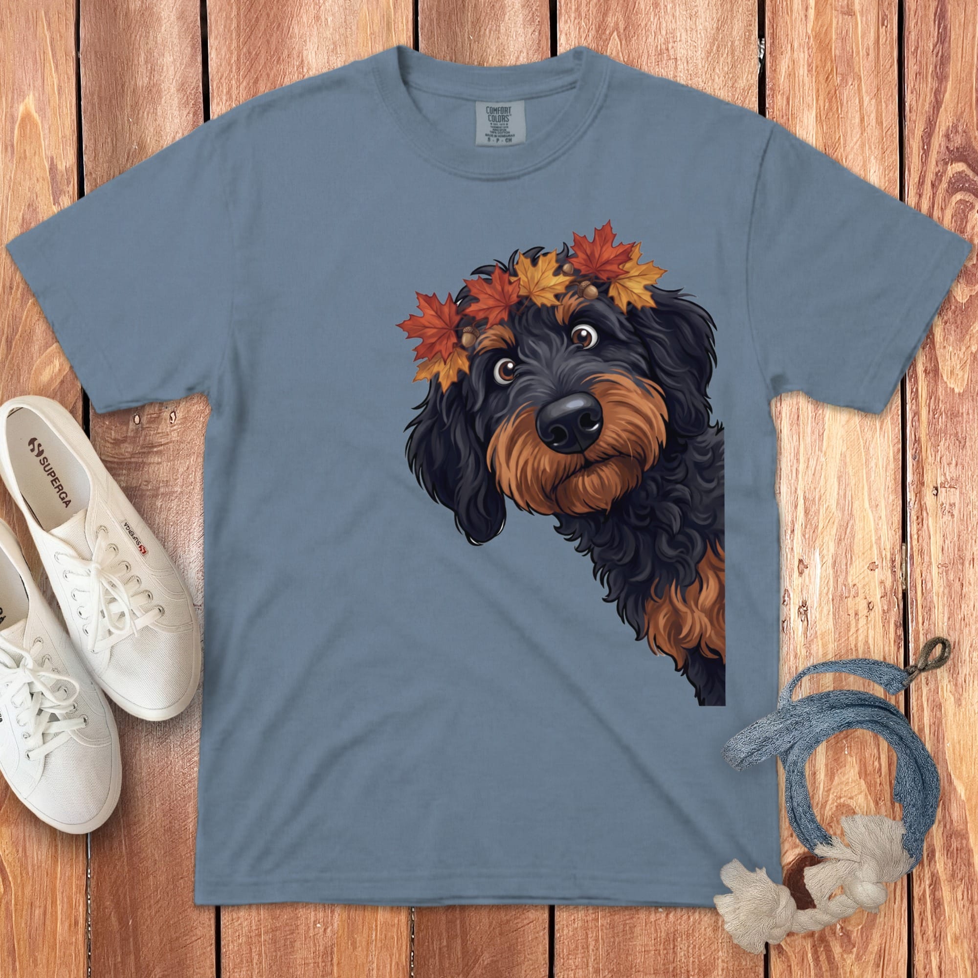 Fall Crown Phantom Goldendoodle Signature T-Shirt in Blue Jean / S / T-Shirts by Puppy Jo