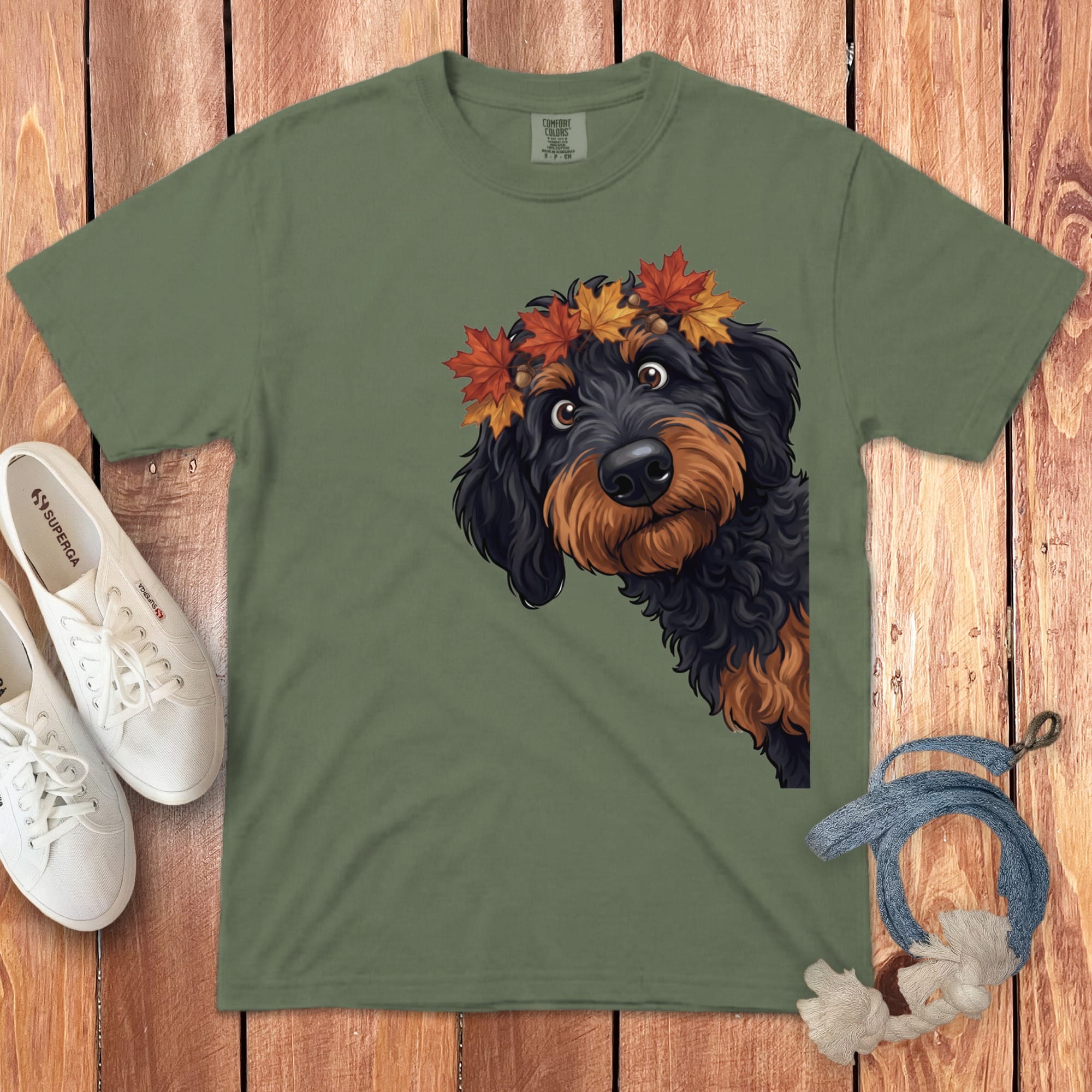 Fall Crown Phantom Goldendoodle Signature T-Shirt in Moss / S / T-Shirts by Puppy Jo
