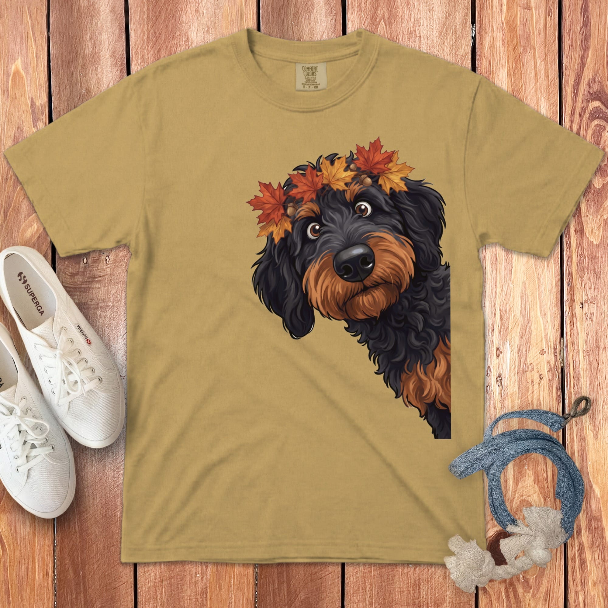 Fall Crown Phantom Goldendoodle Signature T-Shirt in Mustard / S / T-Shirts by Puppy Jo