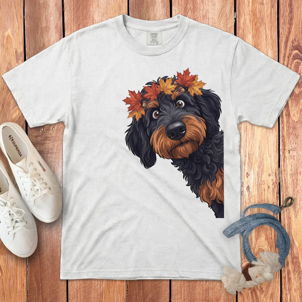 Fall Crown Phantom Goldendoodle Signature T-Shirt in White / S / T-Shirts by Puppy Jo