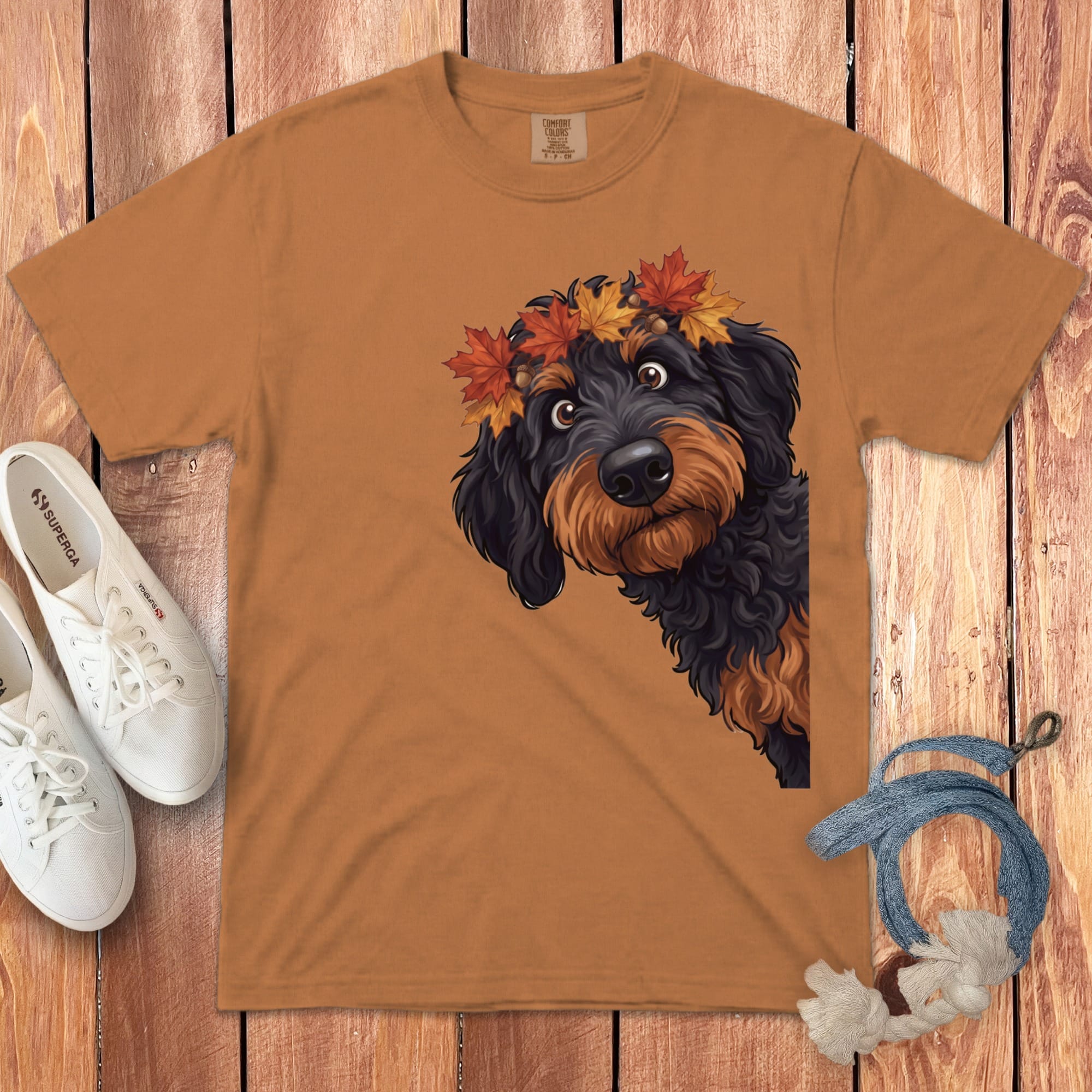 Fall Crown Phantom Goldendoodle Signature T-Shirt in Yam / S / T-Shirts by Puppy Jo