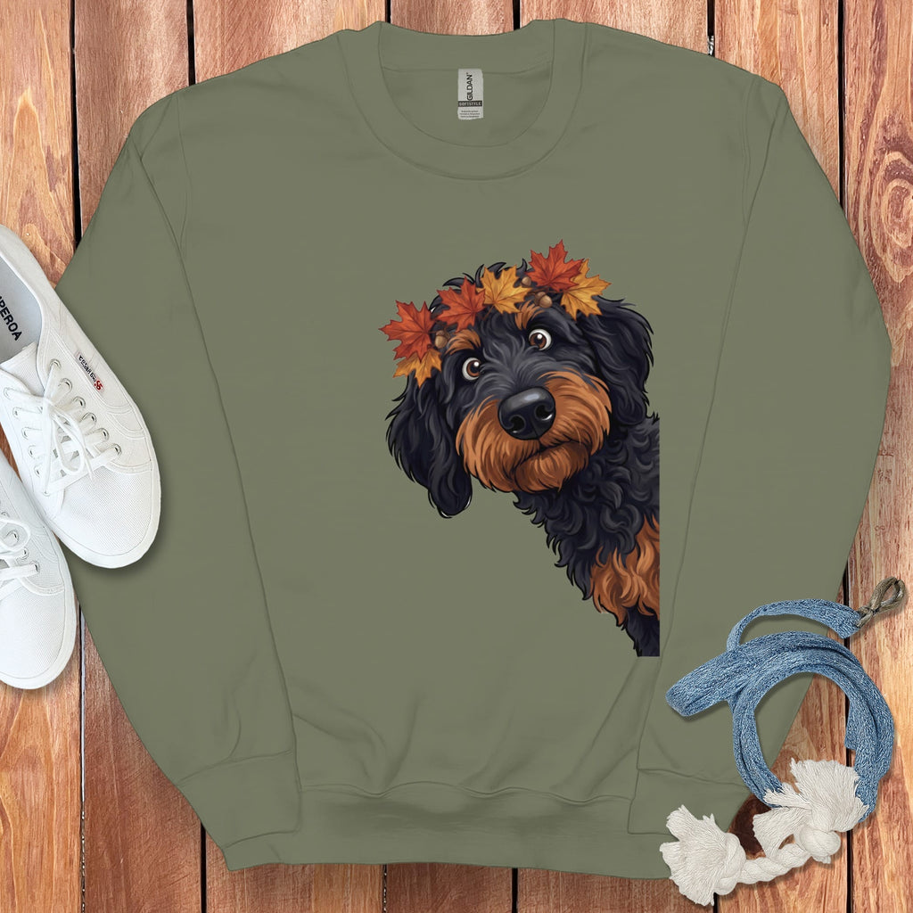 Fall Crown Phantom Goldendoodle Sweatshirt in Military Green / S by Puppy Jo