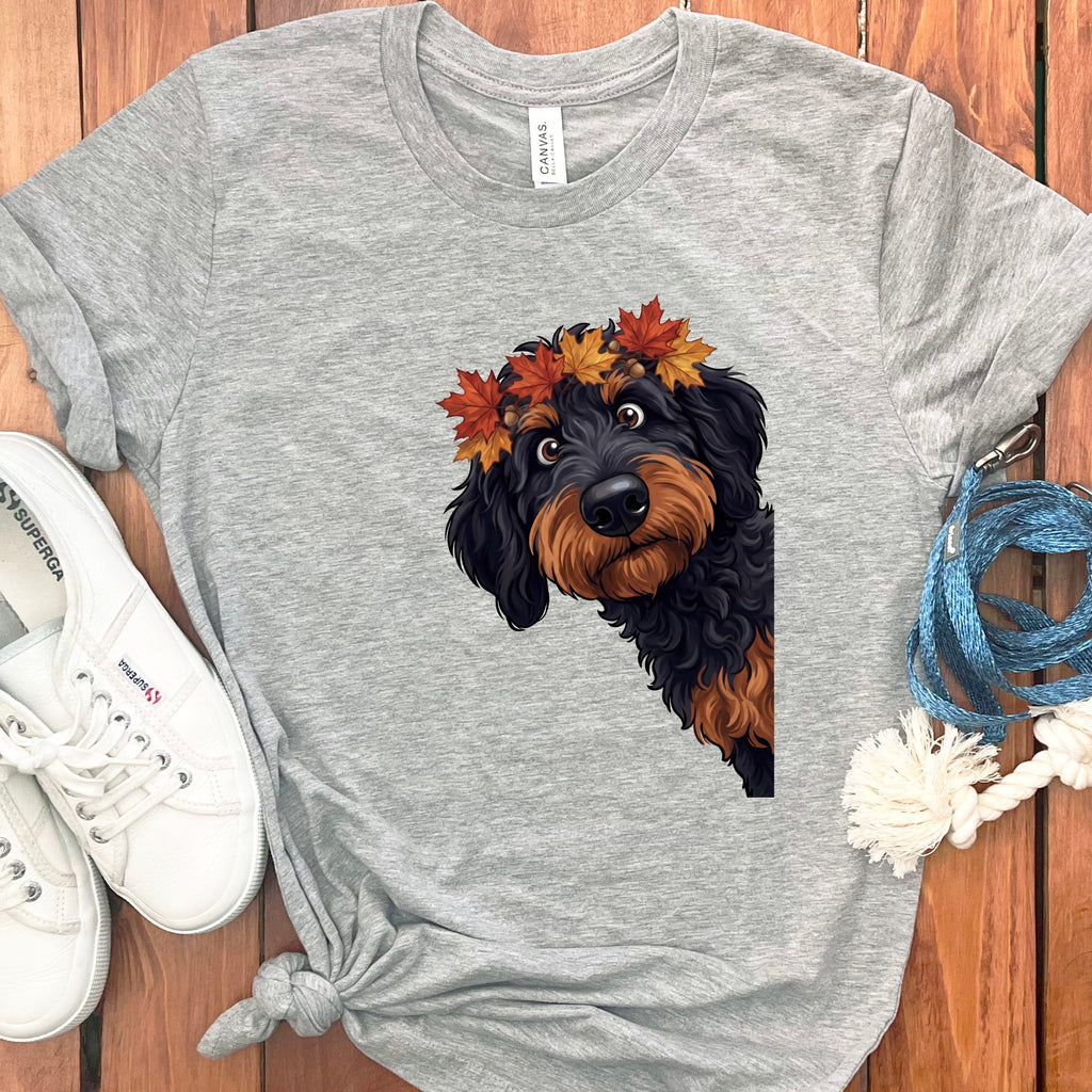 Fall Crown Phantom Goldendoodle T-Shirt in Athletic Heather / S by Puppy Jo
