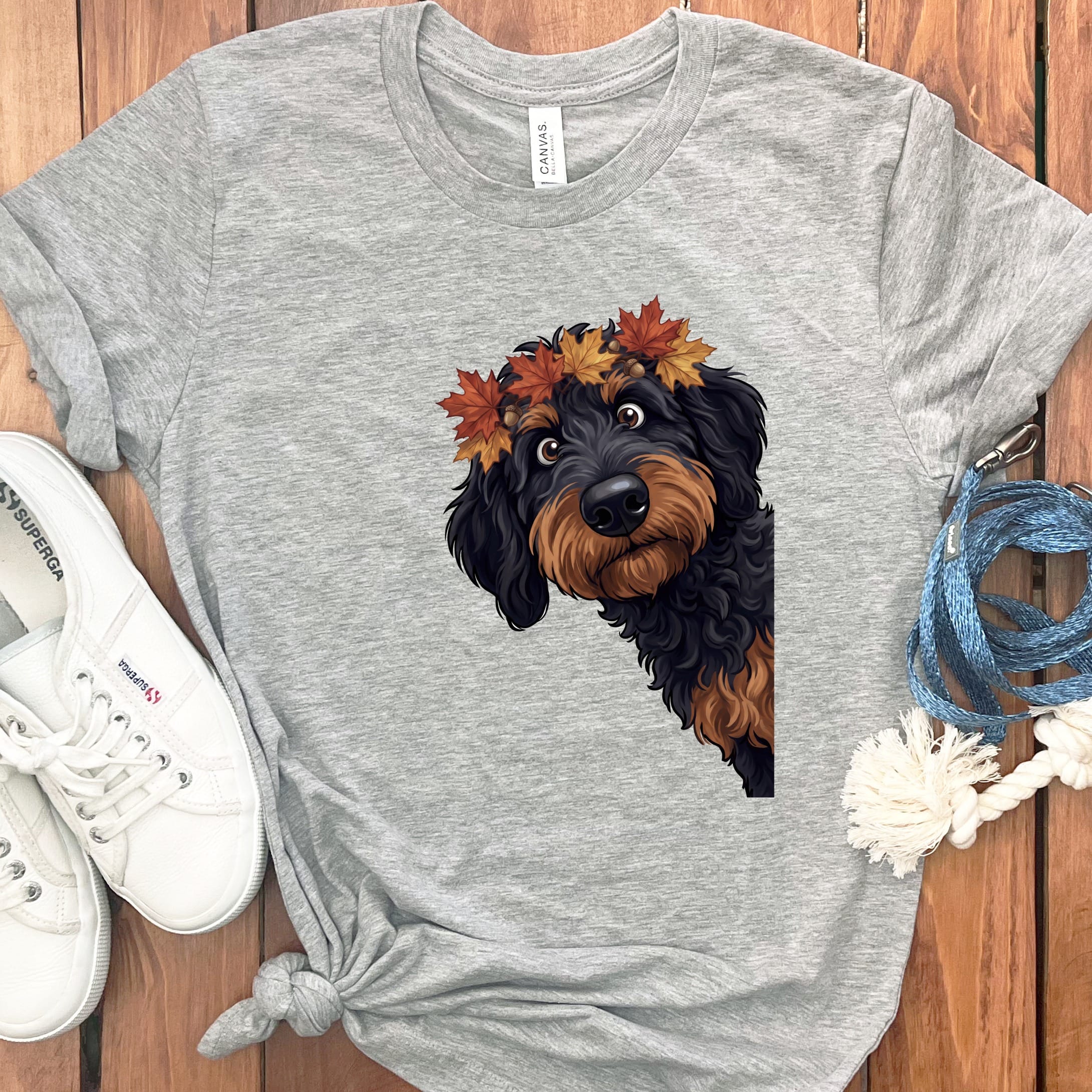 Fall Crown Phantom Goldendoodle T-Shirt in Athletic Heather / S by Puppy Jo