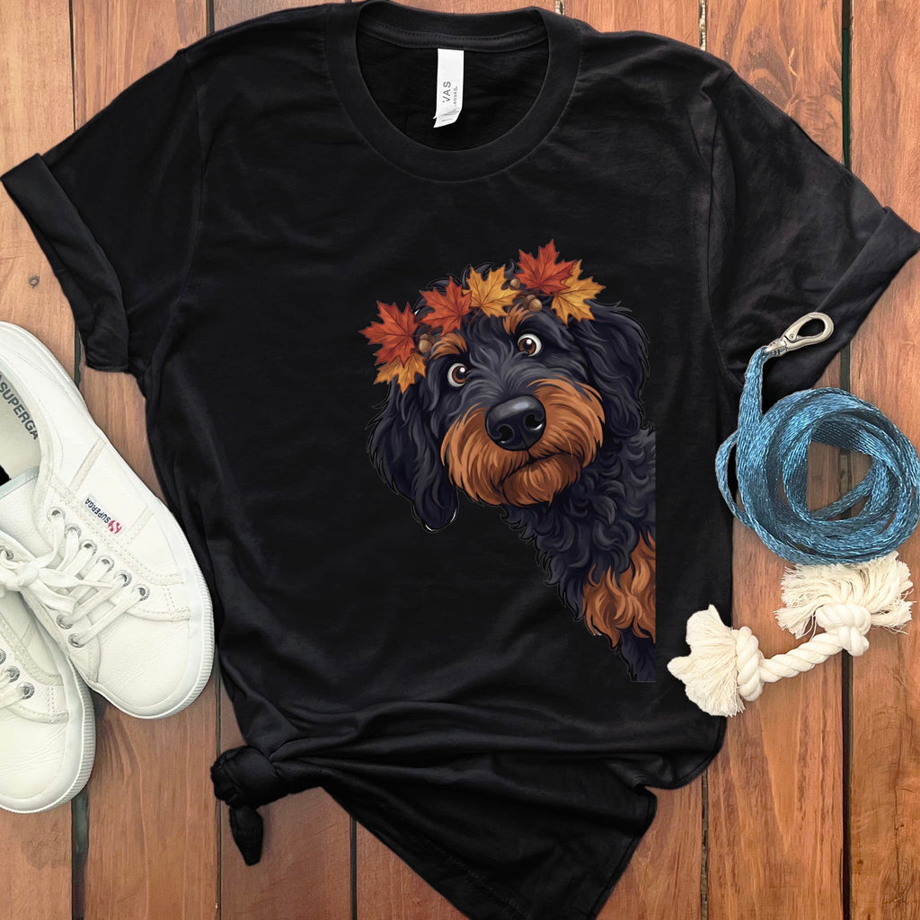 Fall Crown Phantom Goldendoodle T-Shirt in Black / S by Puppy Jo