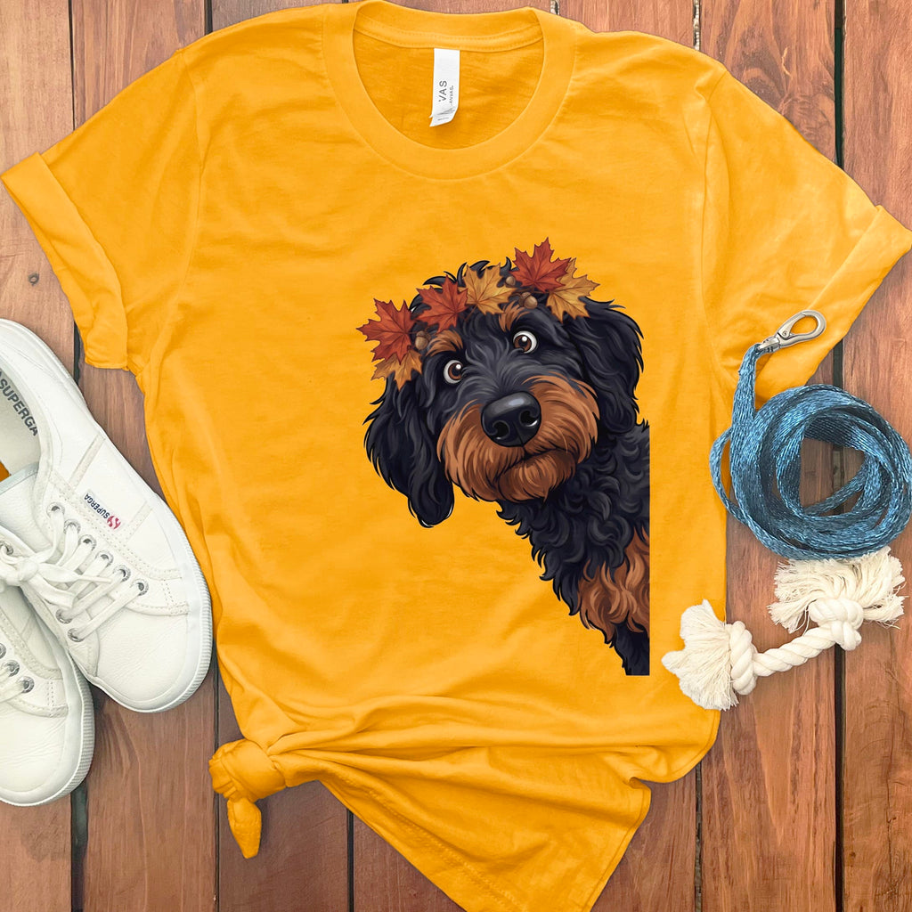 Fall Crown Phantom Goldendoodle T-Shirt in Gold / S by Puppy Jo