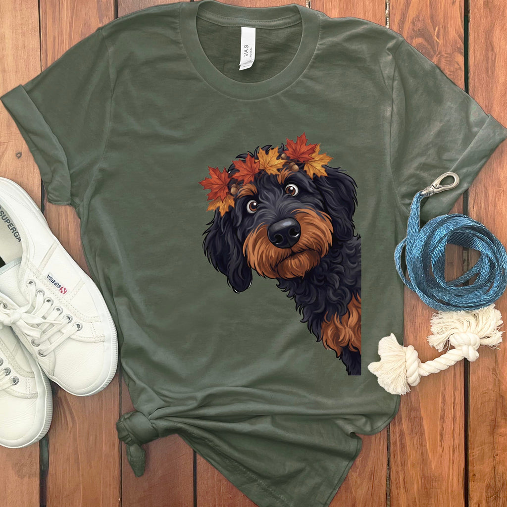 Fall Crown Phantom Goldendoodle T-Shirt in Military Green / S by Puppy Jo