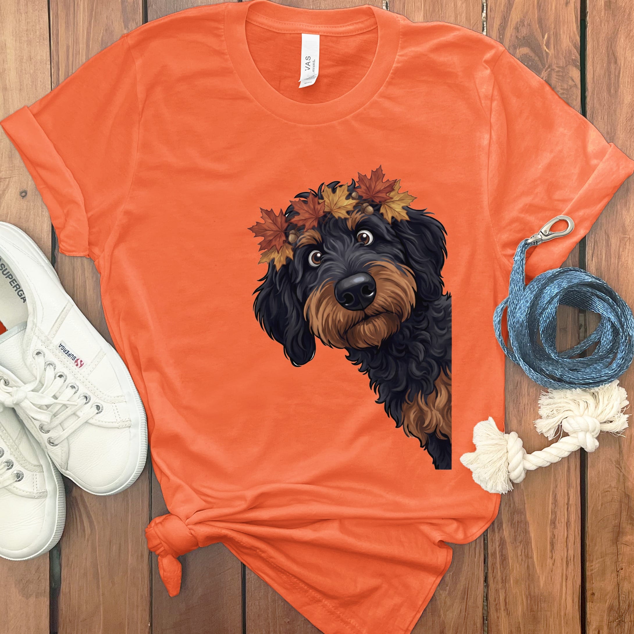 Fall Crown Phantom Goldendoodle T-Shirt in Orange / S by Puppy Jo