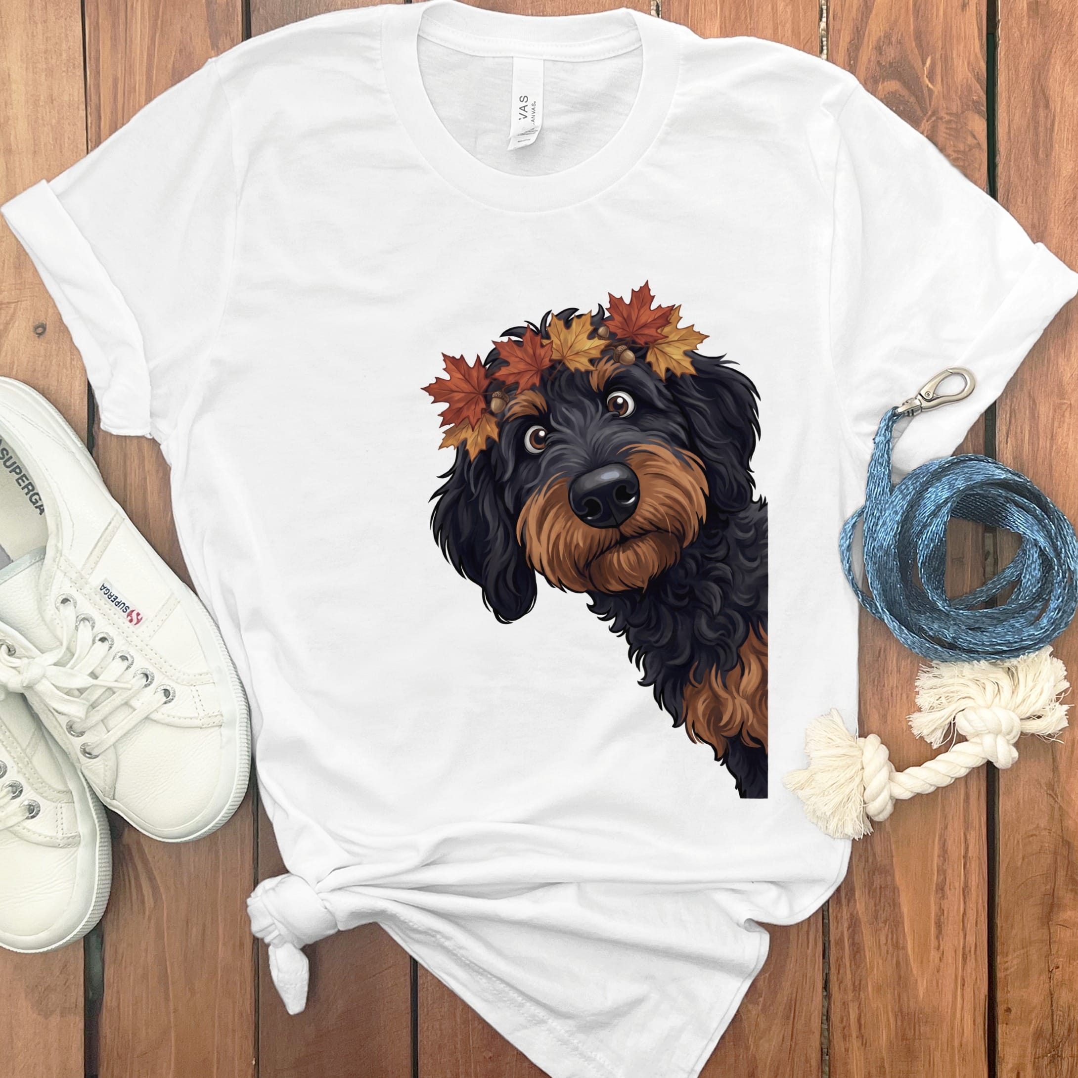 Fall Crown Phantom Goldendoodle T-Shirt in White / S by Puppy Jo