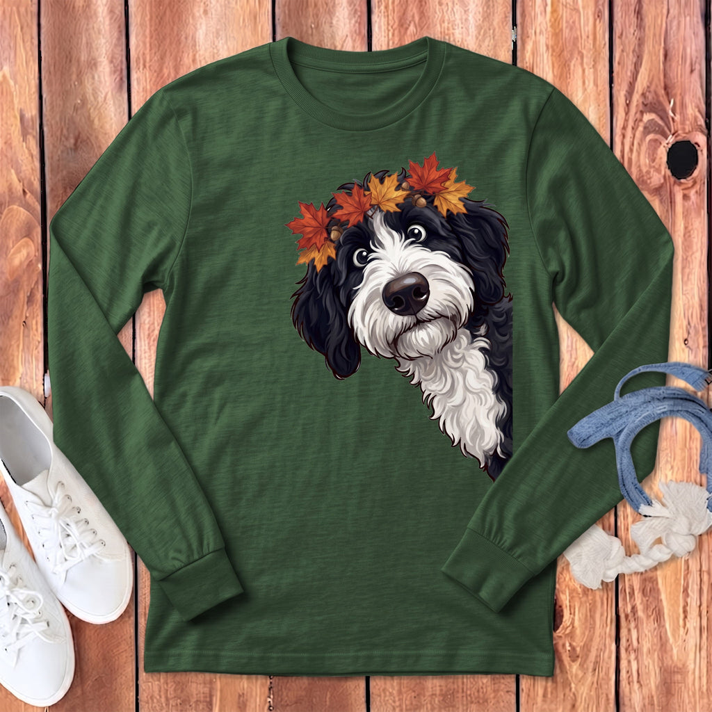 Fall Crown Sheepadoodle Long Sleeve T-Shirt in Heather Forest / S by Puppy Jo