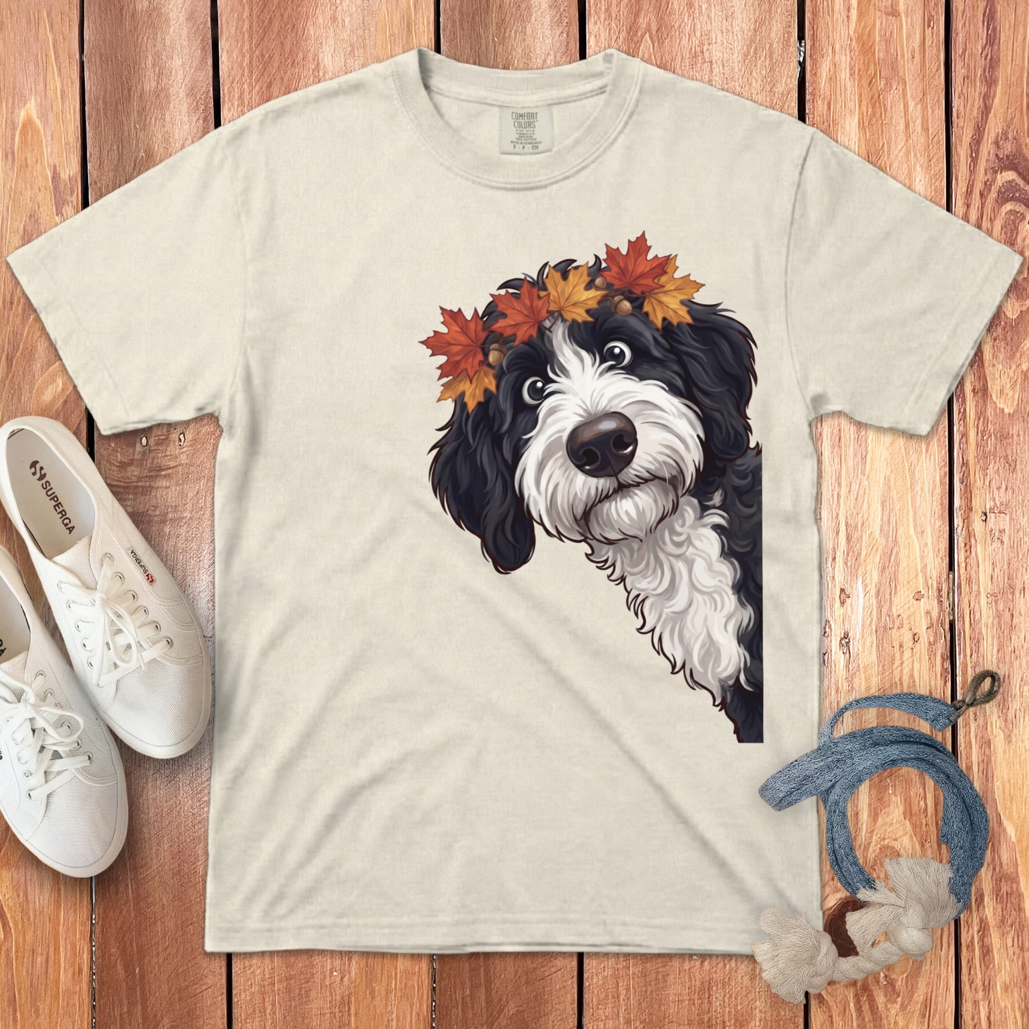 Fall Crown Sheepadoodle Signature T-Shirt in Ivory / S / T-Shirts by Puppy Jo