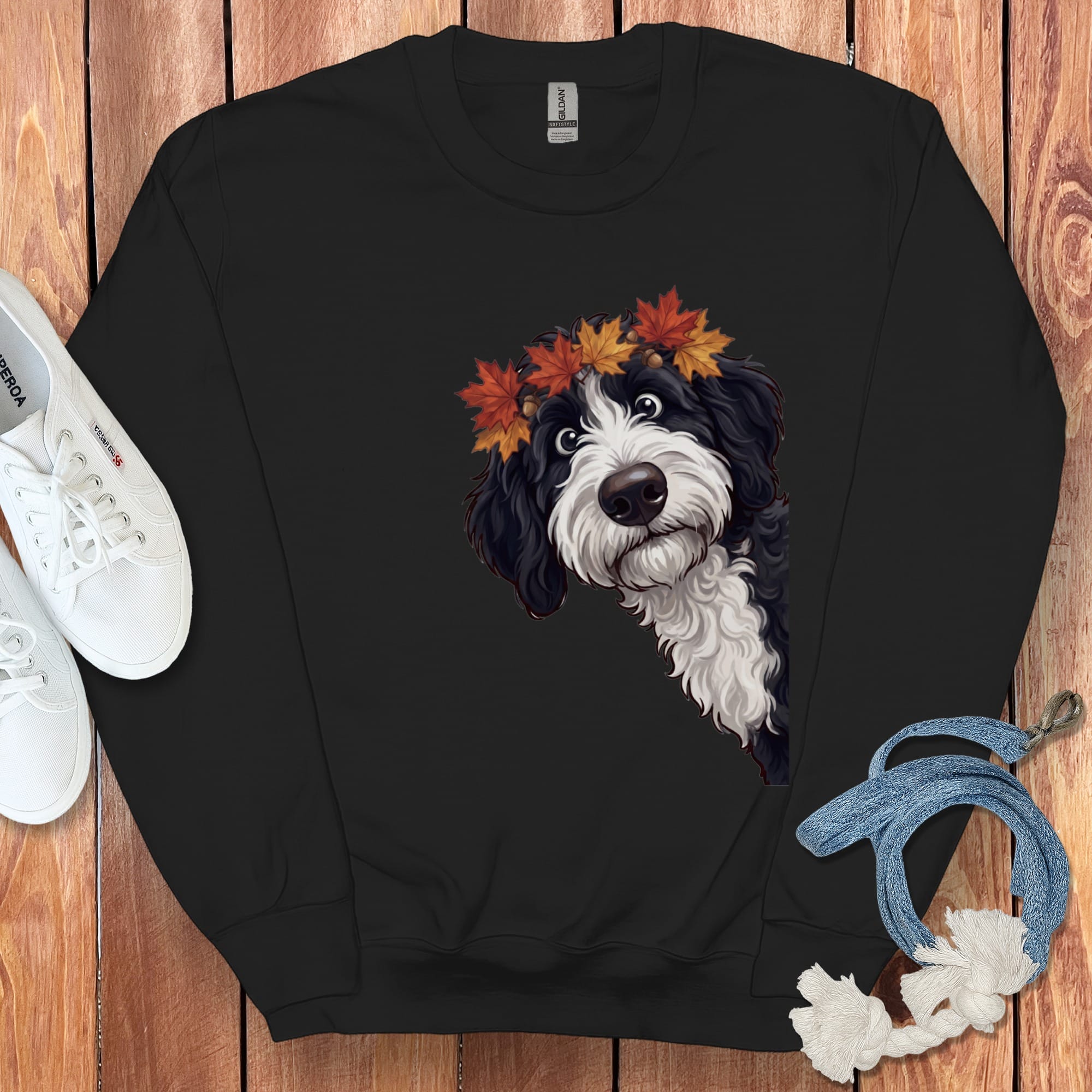 Fall Crown Sheepadoodle Sweatshirt in Black / S by Puppy Jo