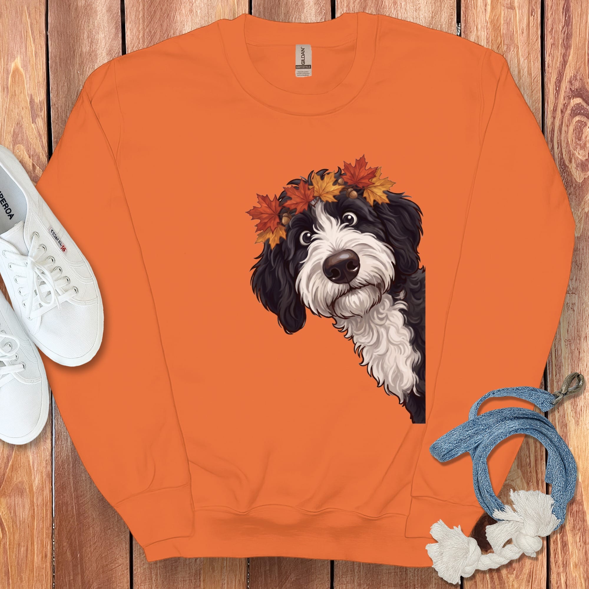 Fall Crown Sheepadoodle Sweatshirt in Orange / M by Puppy Jo