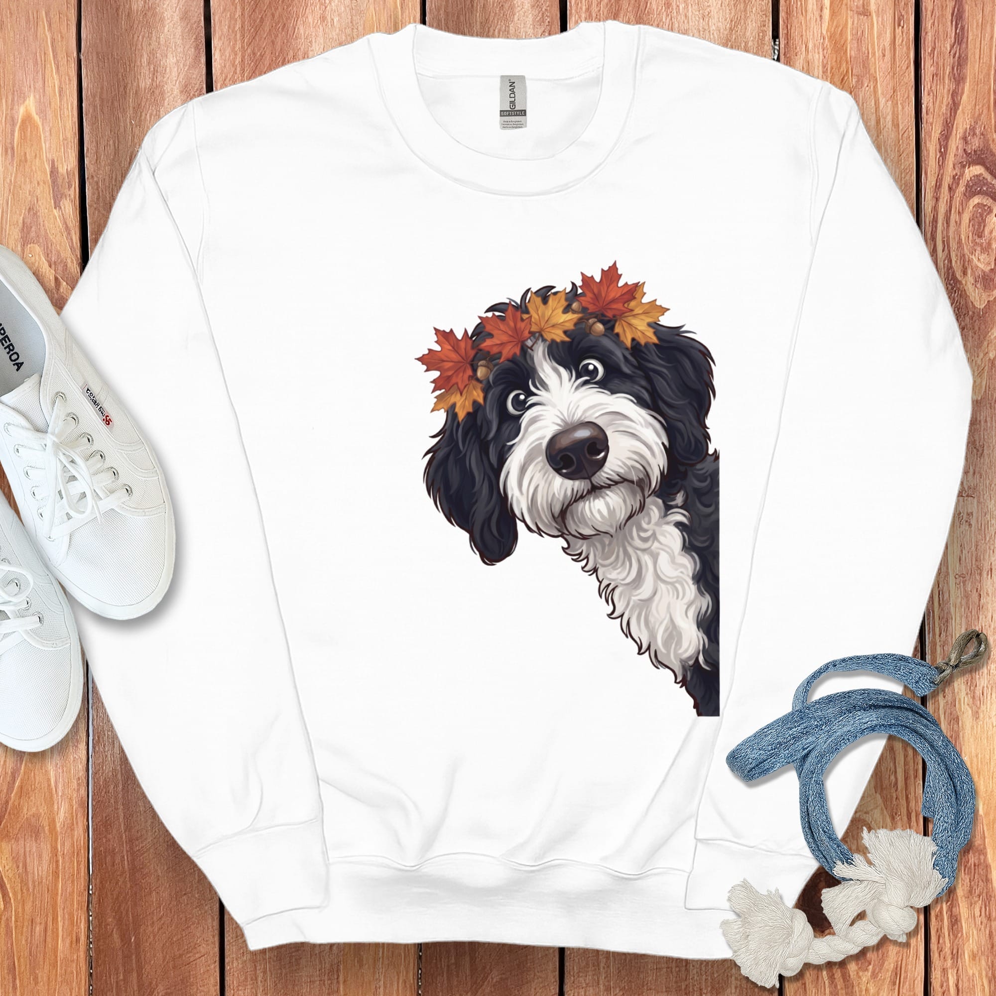 Fall Crown Sheepadoodle Sweatshirt in White / S by Puppy Jo