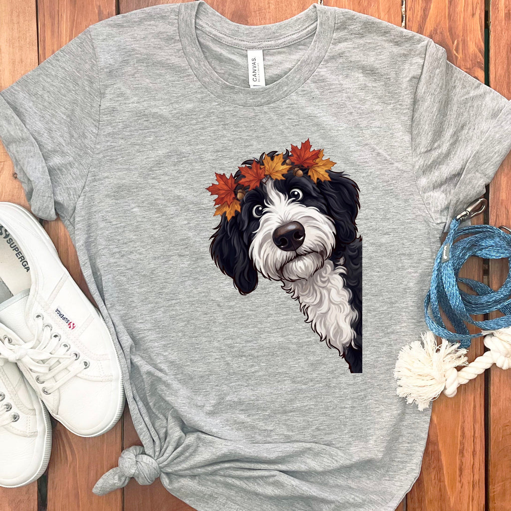 Fall Crown Sheepadoodle T-Shirt in Athletic Heather / S by Puppy Jo