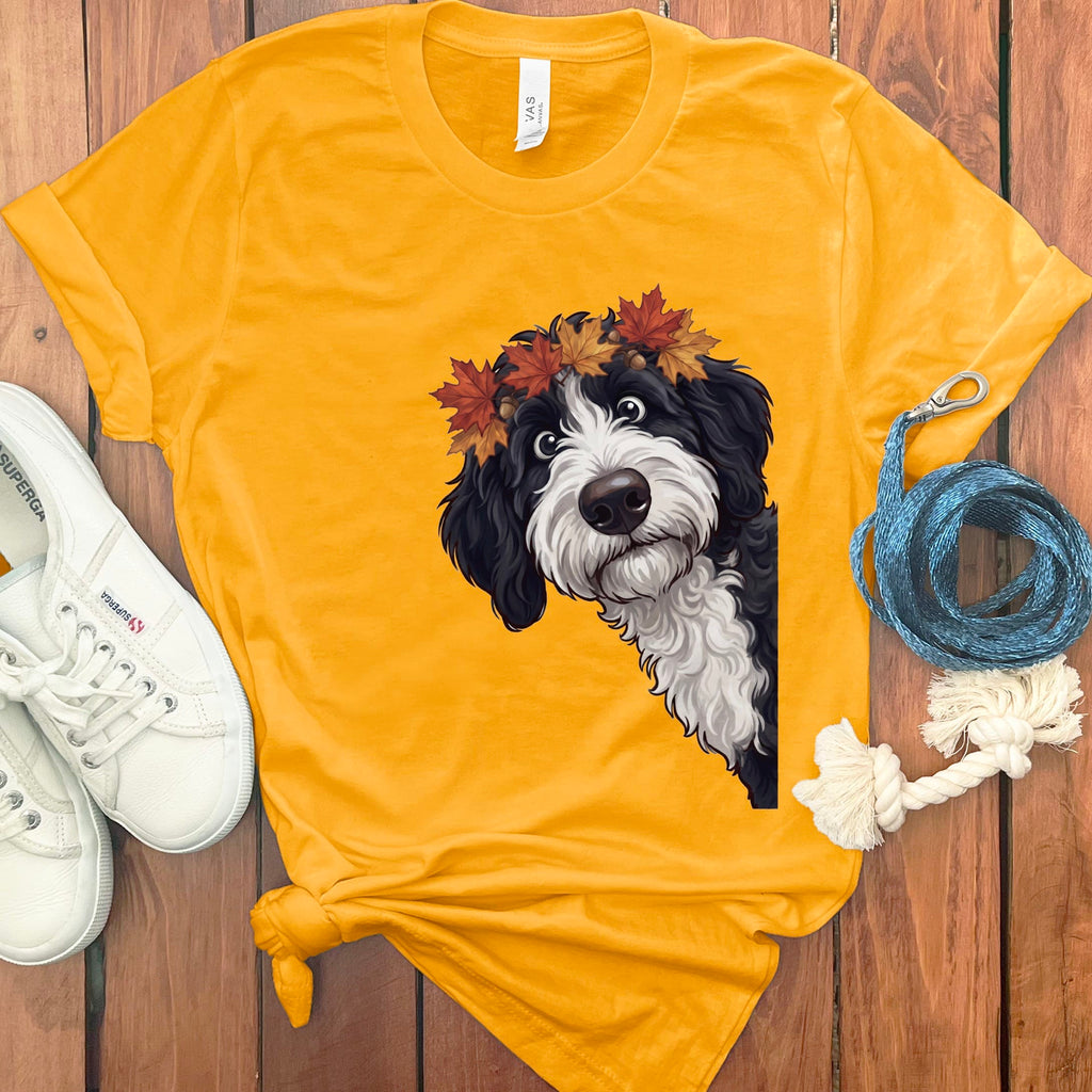 Fall Crown Sheepadoodle T-Shirt in Gold / S by Puppy Jo
