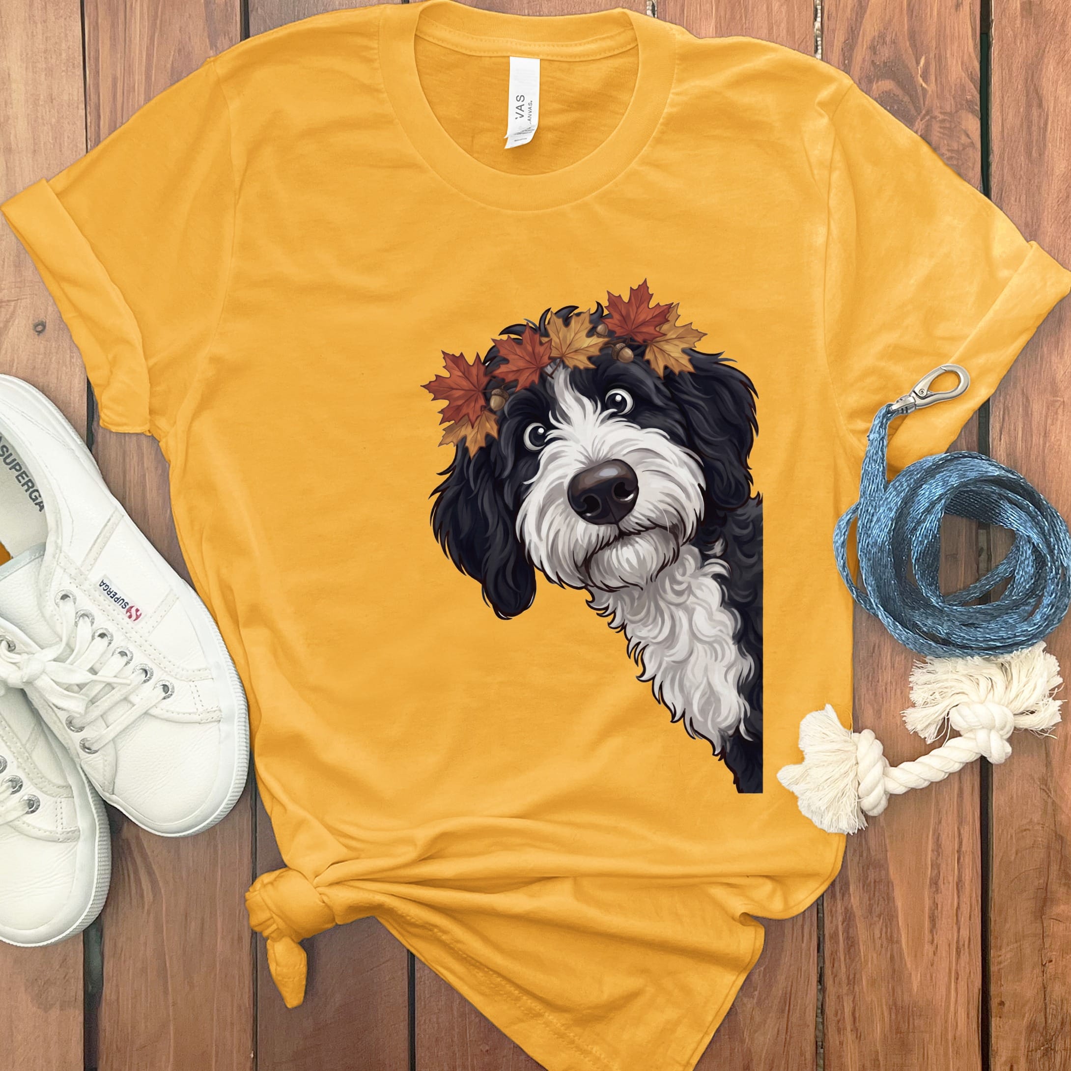 Fall Crown Sheepadoodle T-Shirt in Gold / S by Puppy Jo