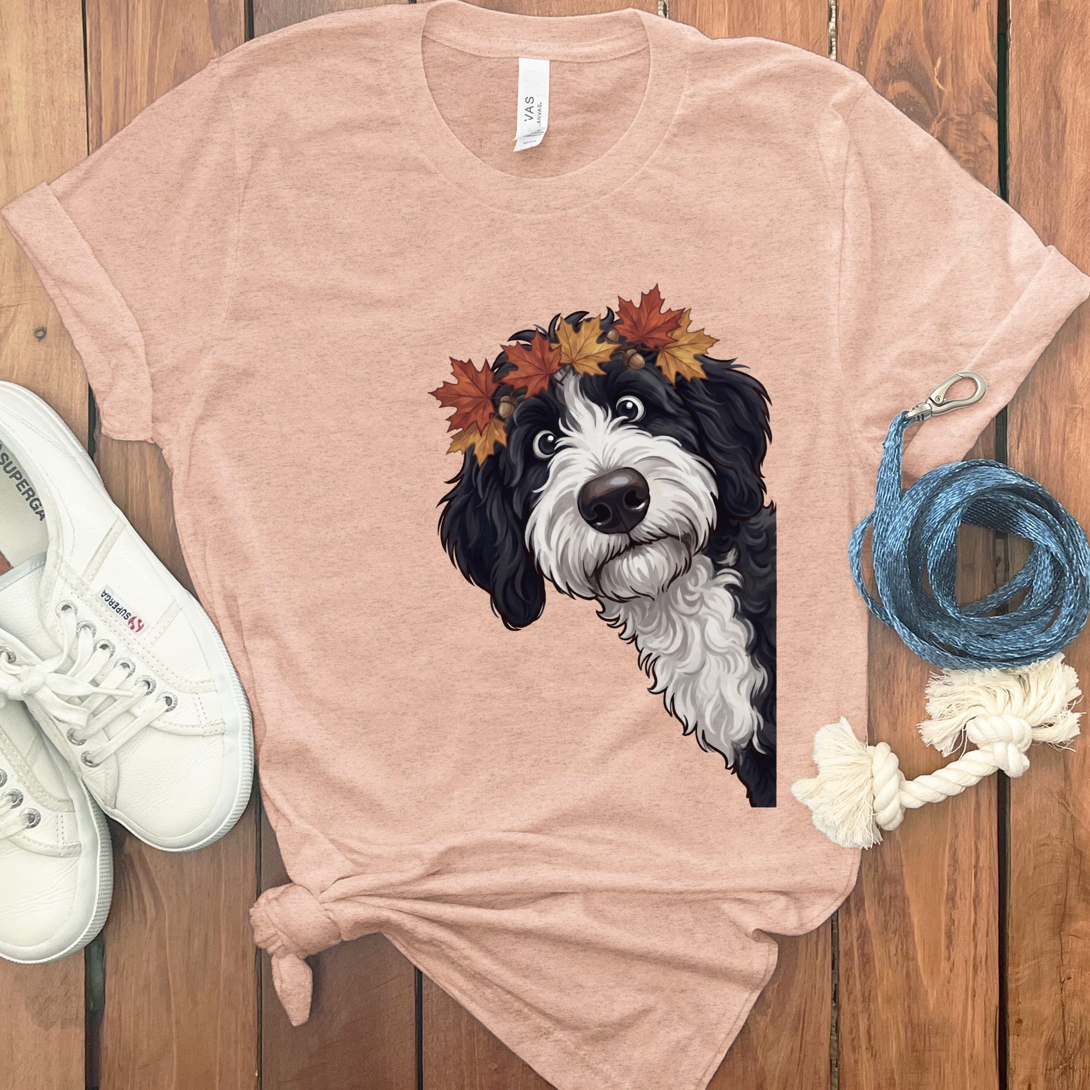 Fall Crown Sheepadoodle T-Shirt in Heather Peach / S by Puppy Jo