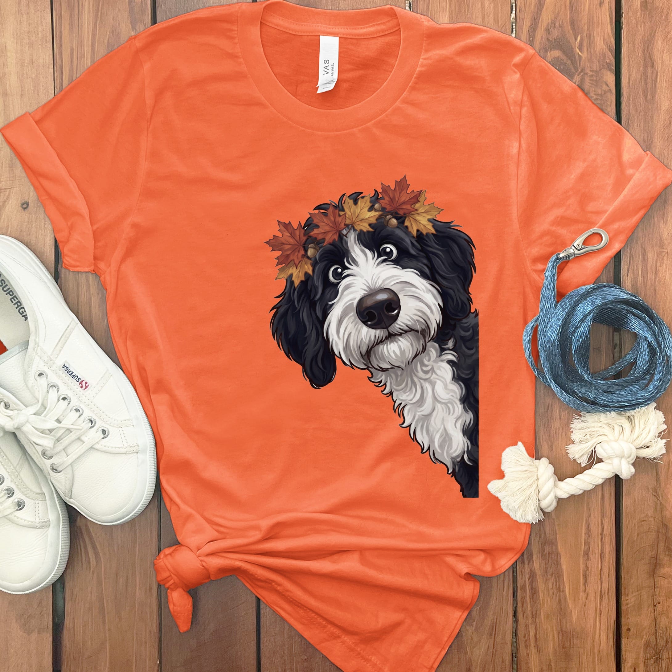 Fall Crown Sheepadoodle T-Shirt in Orange / S by Puppy Jo