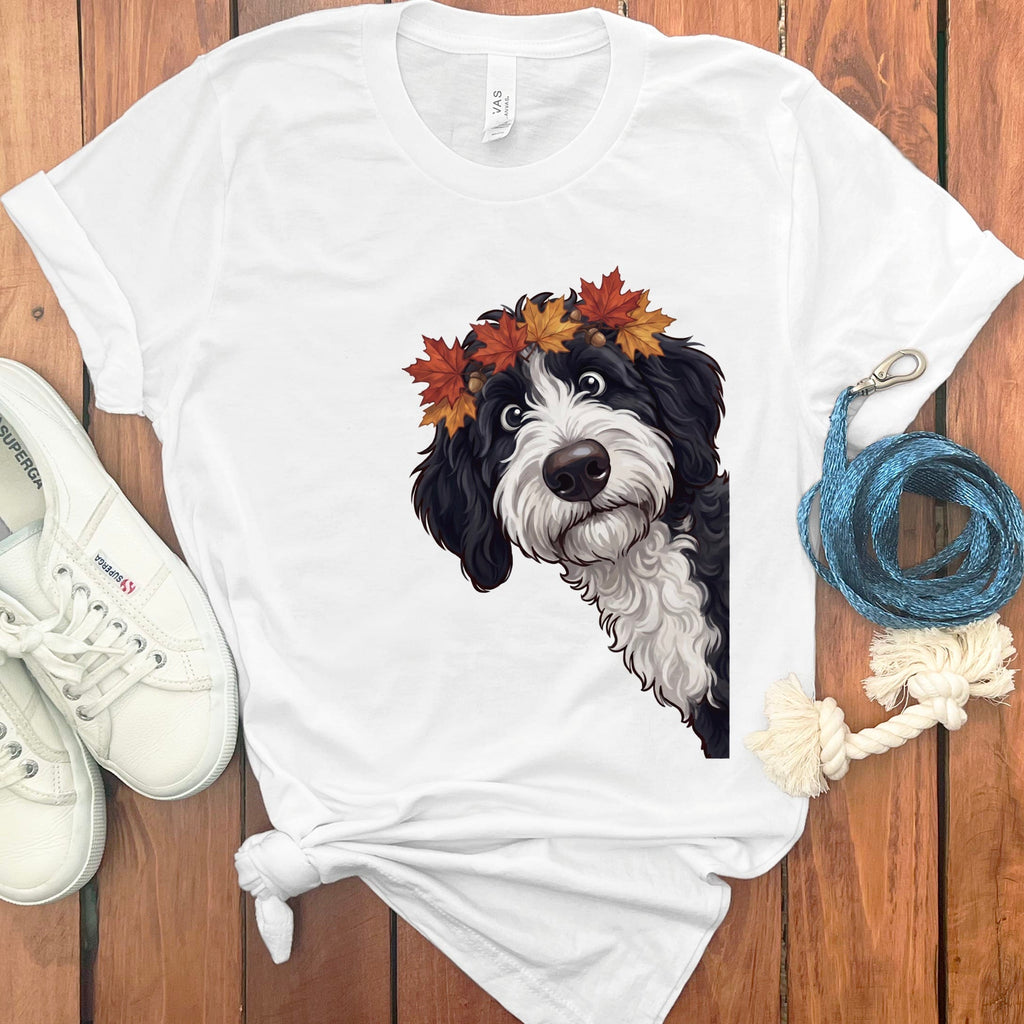 Fall Crown Sheepadoodle T-Shirt in White / S by Puppy Jo