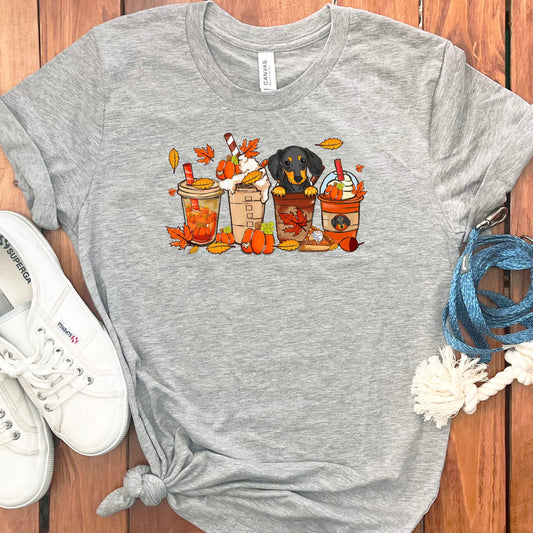 FALL DACHSHUND COFFEE T-SHIRT